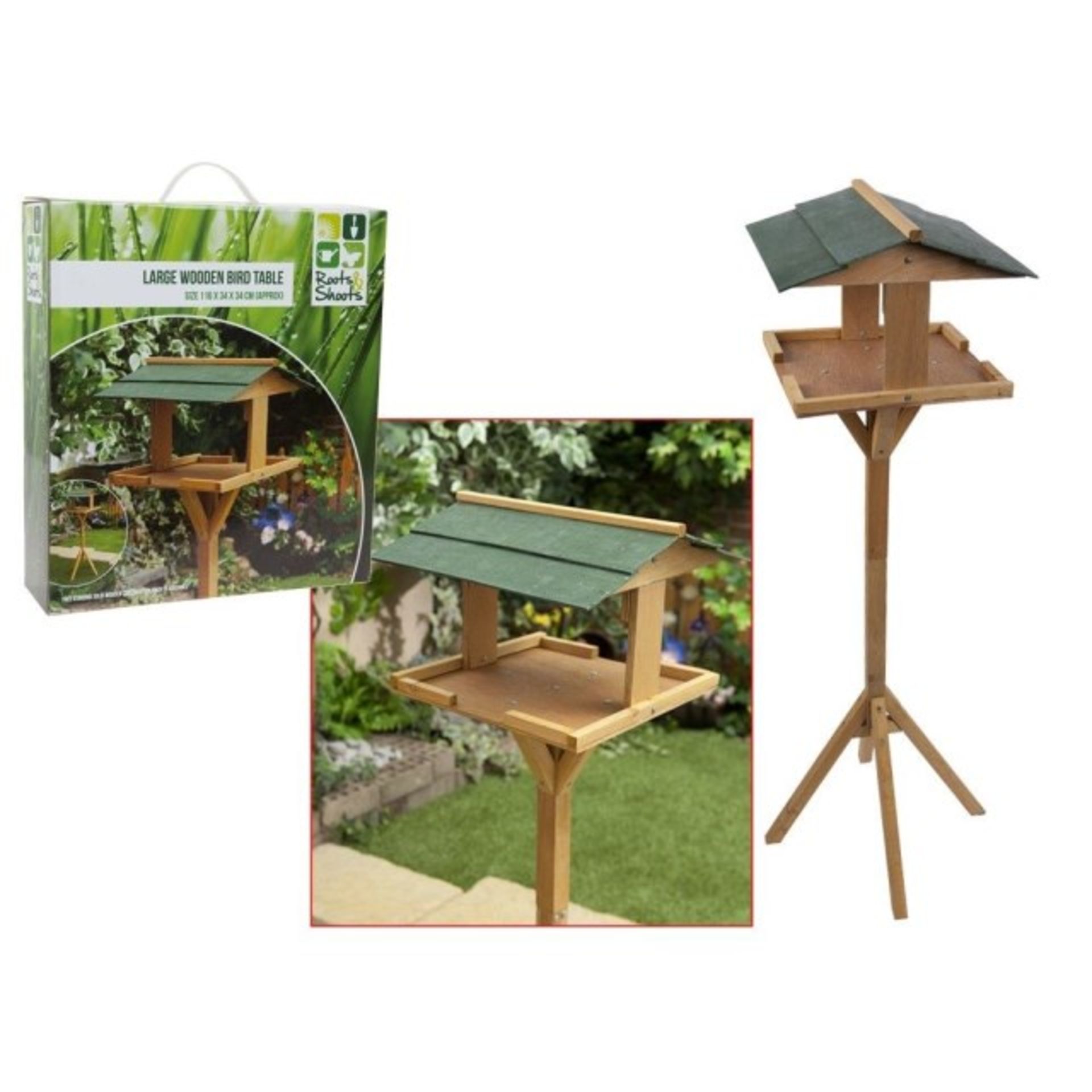V Brand New Large Wooden Bird Table (116 x 34 x 34 cm Approx)