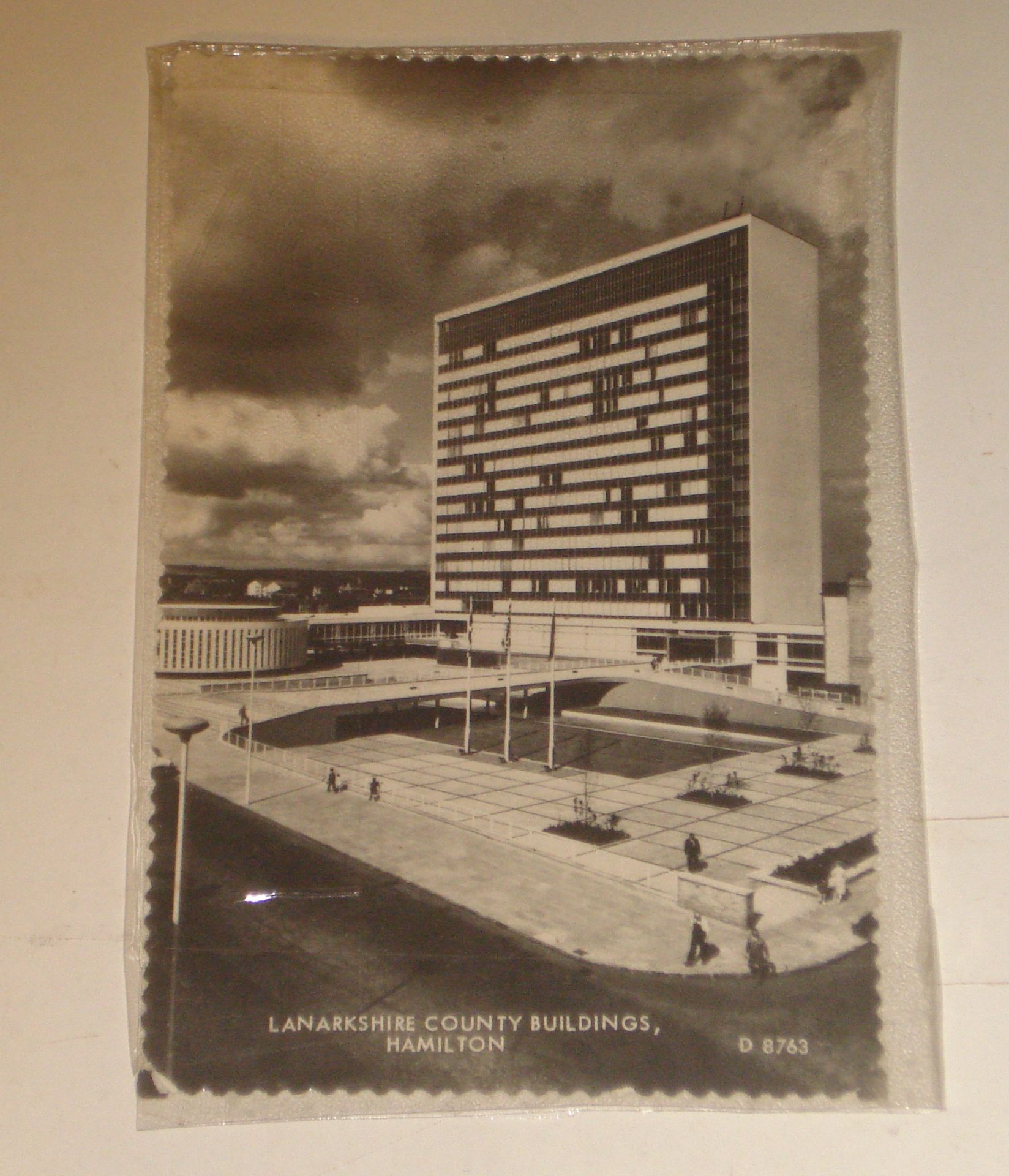 1965 Postcard with first day issue stamps - Lanarkshire County Buildings