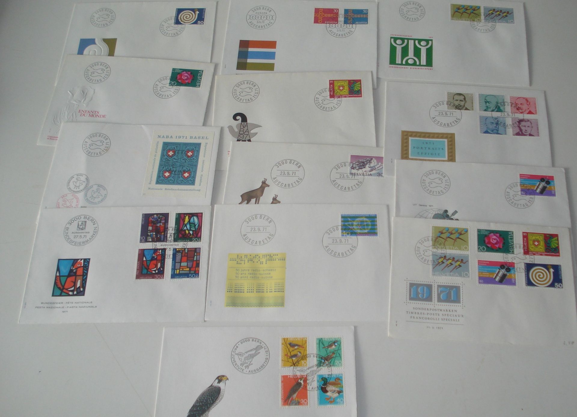 Thirteen Swiss stamp first day covers from 1971