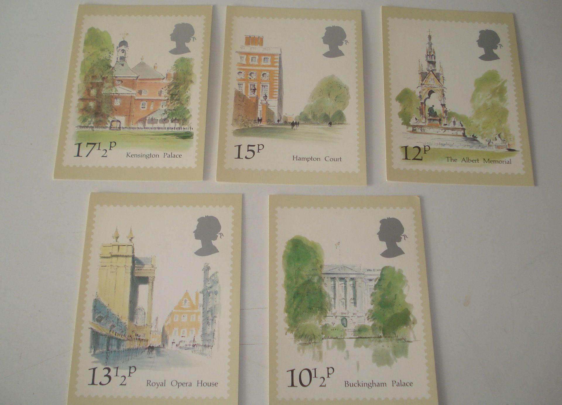 London Landmarks 1980 Post Office Stamp Postcard set with first day issue postmark