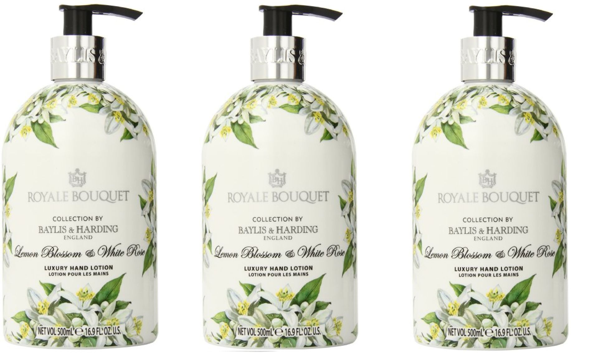 V *TRADE QTY* Brand New 3 x 500ml Baylis and Harding Lemon Blosson and White Rose Hand Lotion