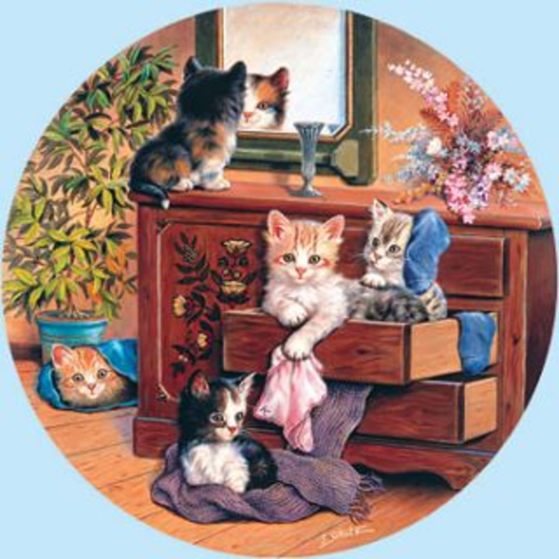 V Brand New SunsOut 1000pc jigsaw puzzle 'Bureau Cats' by Jungen Schalf X 2 Bid price to be