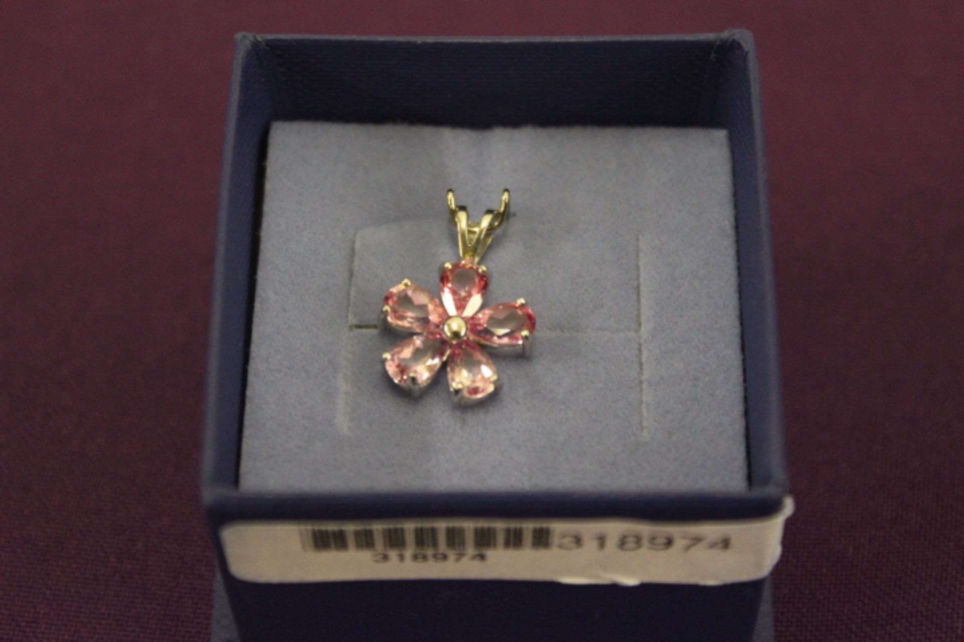 V Grade A Silver Pink Topaz & Diamond Flower Shaped Pendant