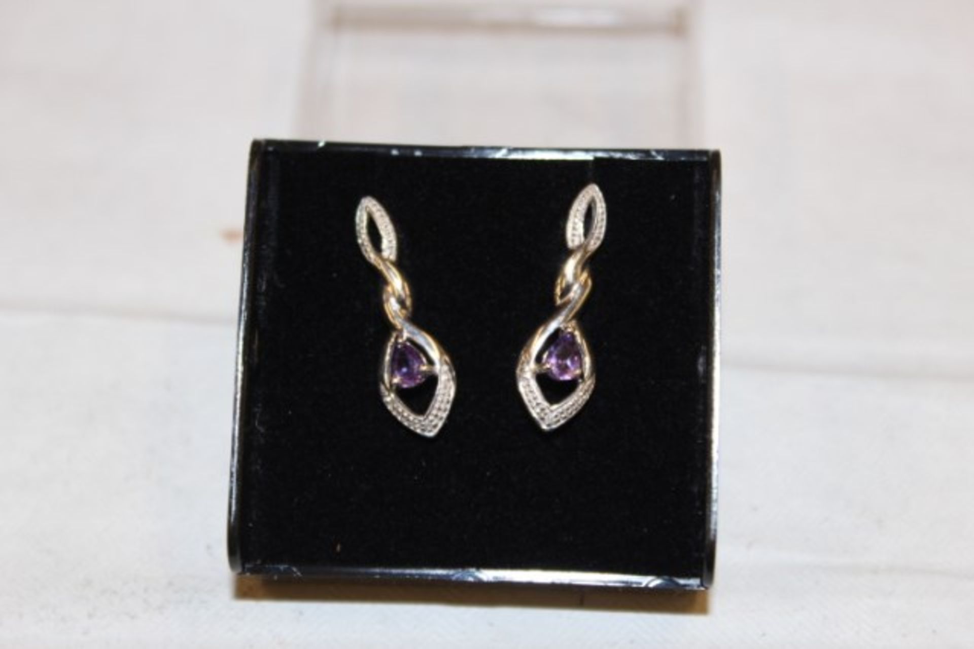 Grade A Pair Silver (925) Amethyst & Diamond Earrings