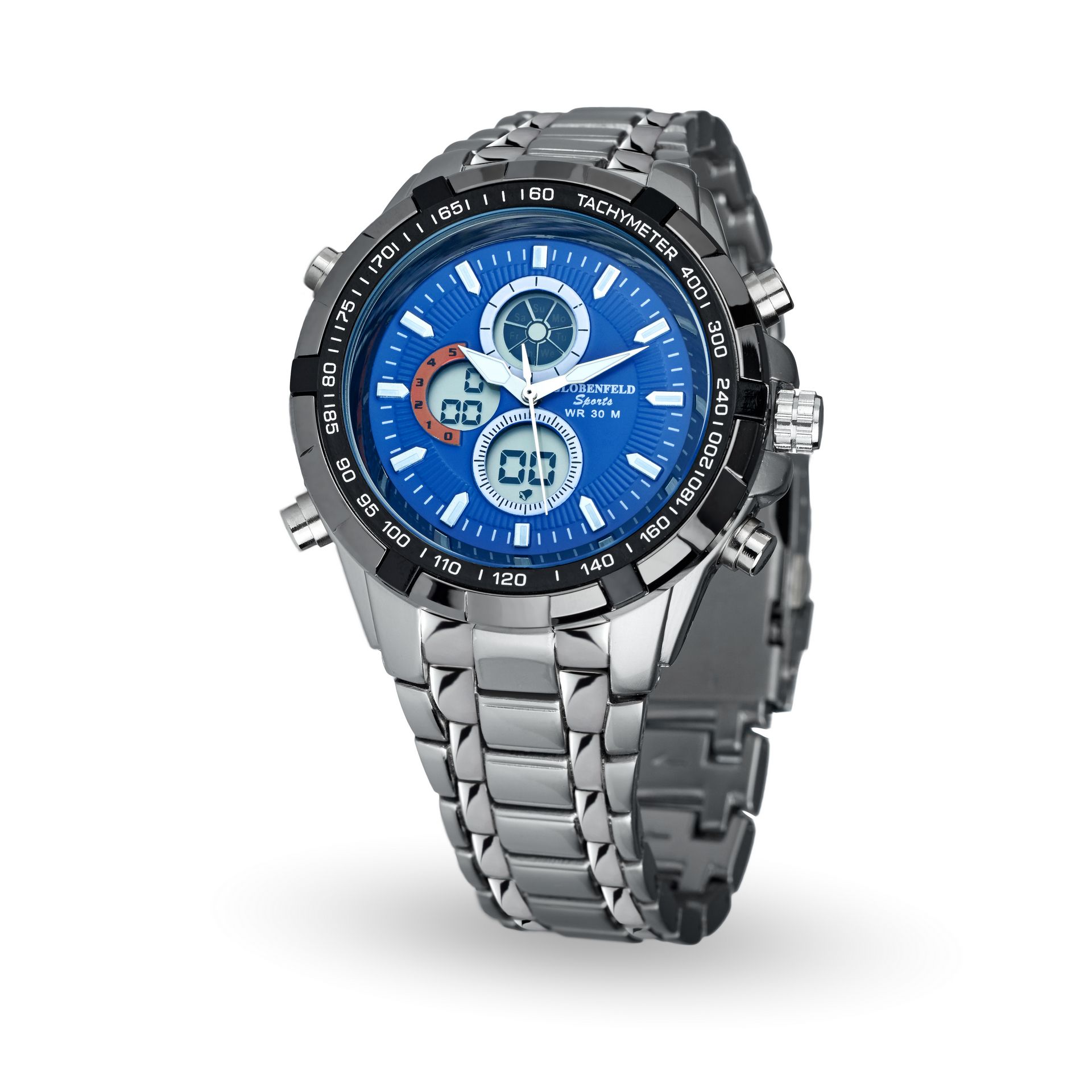 V Brand New Gents Globenfeld Blue Sports Watch - Water Resistant to 30 Metres - 12/24 Hour Time