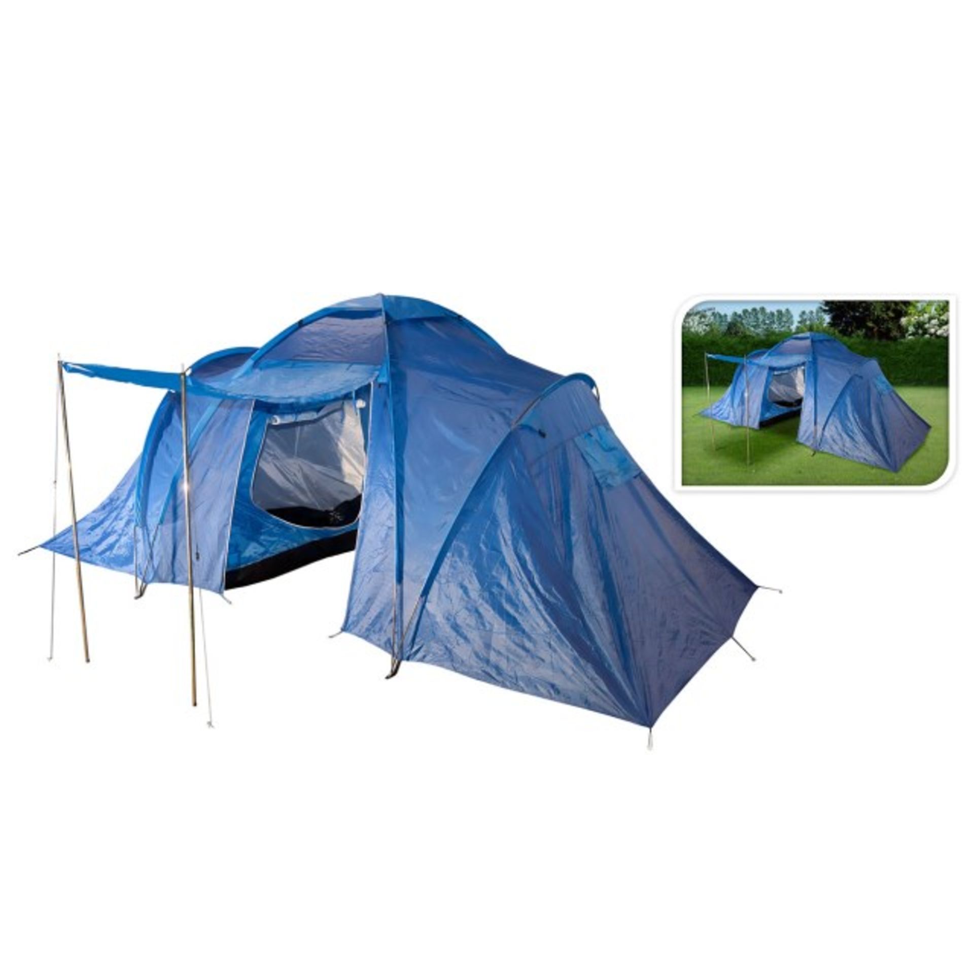 V *TRADE QTY* Brand New Redcliffs Longwood Blue Four Man Three Room Family Tent With Canopy X 20 Bid