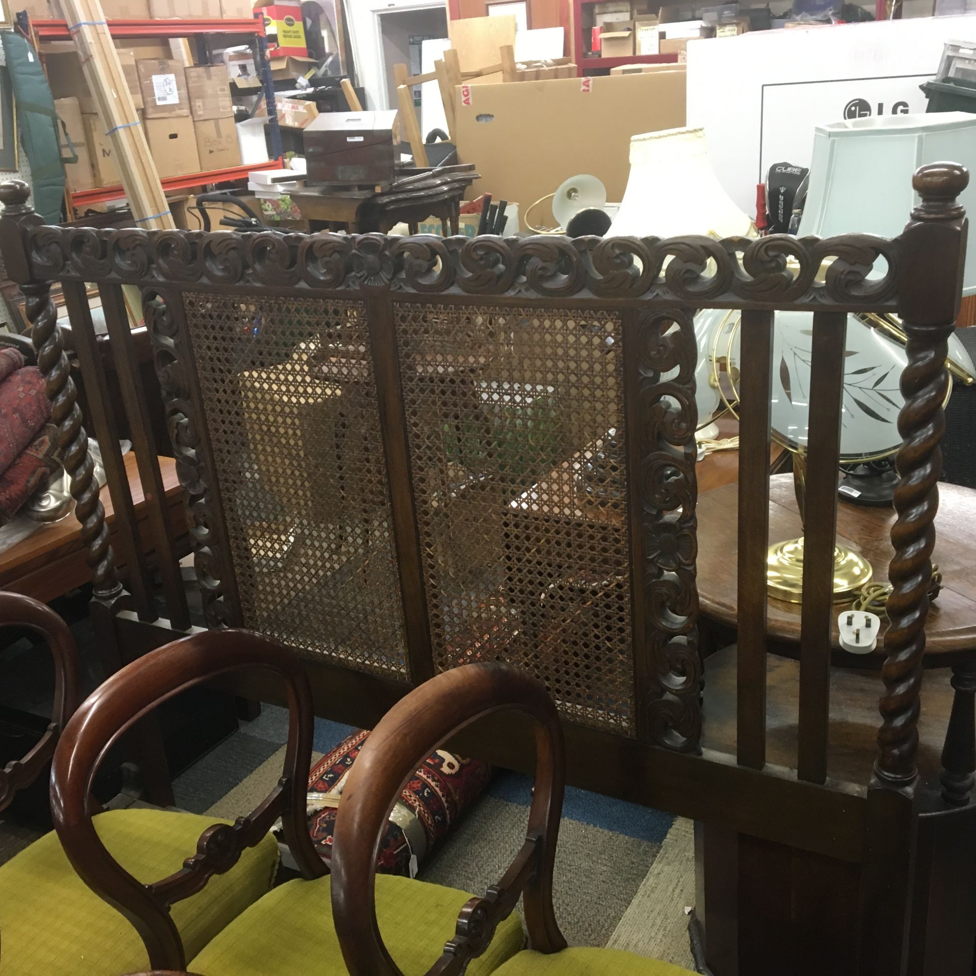 Grade U Carved Oak Double Bed Frame With Bergere Panels And Barley Twist Detail Includes Footboard - Image 2 of 2