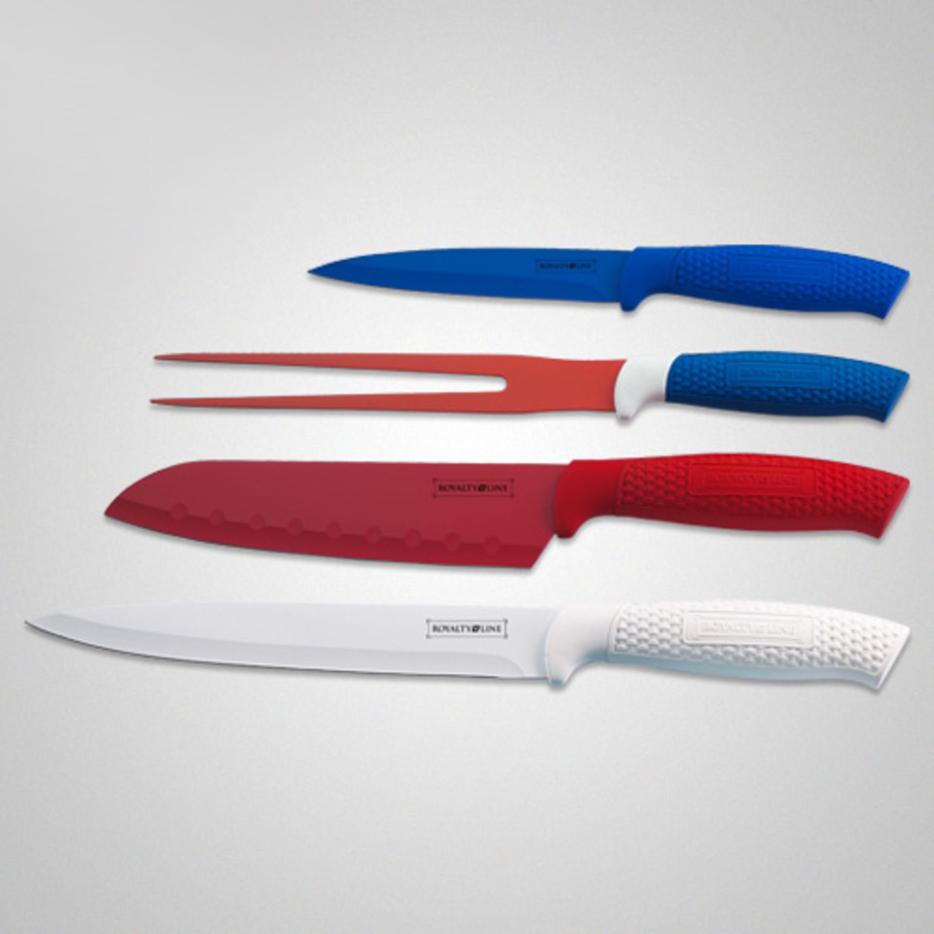 V Brand New Royalty 4 Piece Carving Knife Set In Display Box With Non-Stick Coating X 2 Bid price to