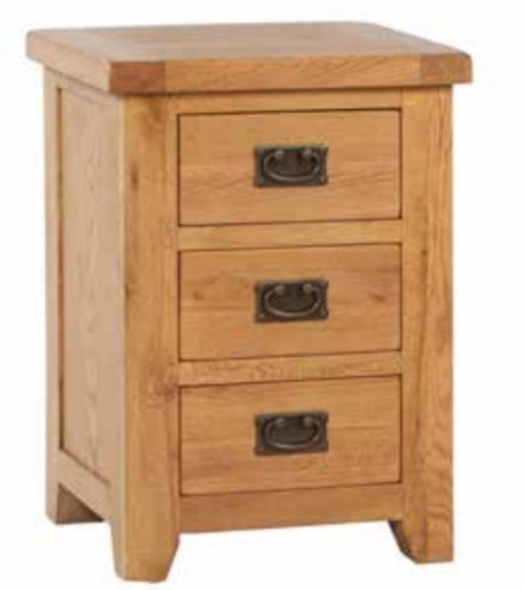 V Brand New Chiswick Oak Bedside with 3 Drawers 47w x 40d x 65h cms ISP £129.00 (furnituredirectory)
