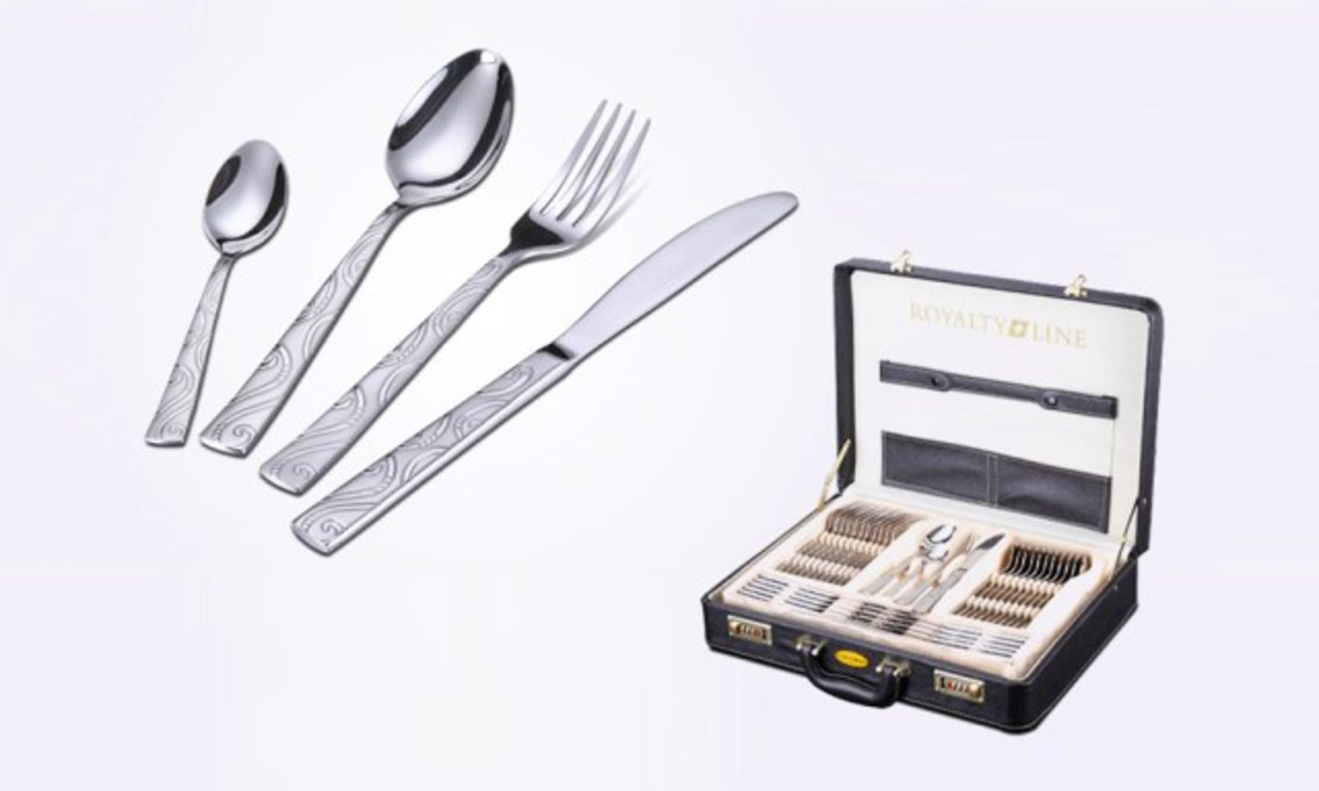 V Brand New 72pce Royalty Line Milan Stainless Steel & Satin Cutlery Set in Fitted Case RRP 999