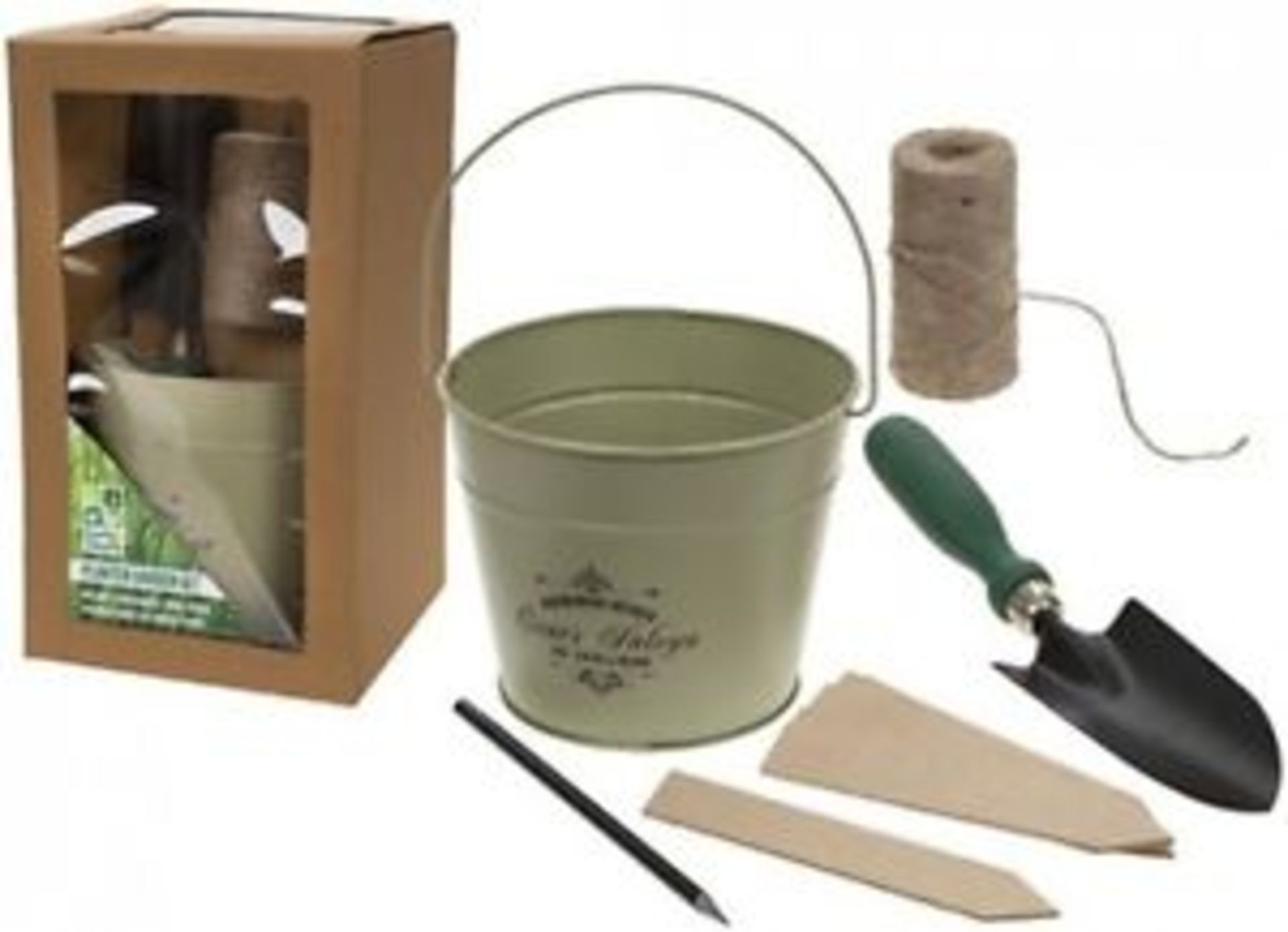 V *TRADE QTY* Brand New Garden Planter Set Includes Metal Plant Pot - Twine - Pencil - 6 Wooden