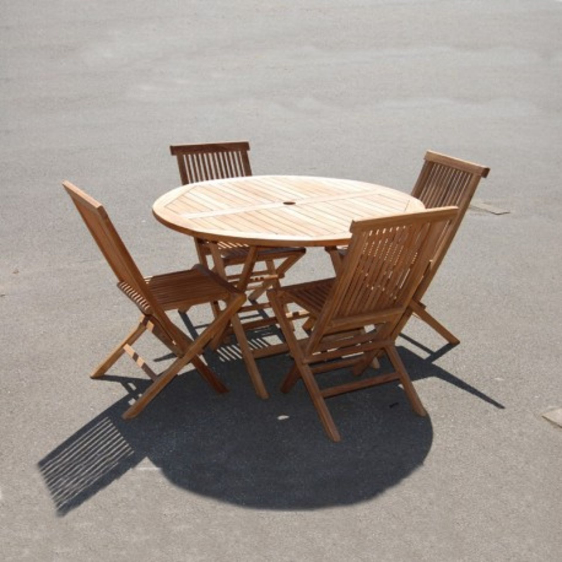 V Brand New Teak 120 cm Folding Table set / including 4 folding chairs and 4 cushion/ RRP £849.99 ( - Image 2 of 2