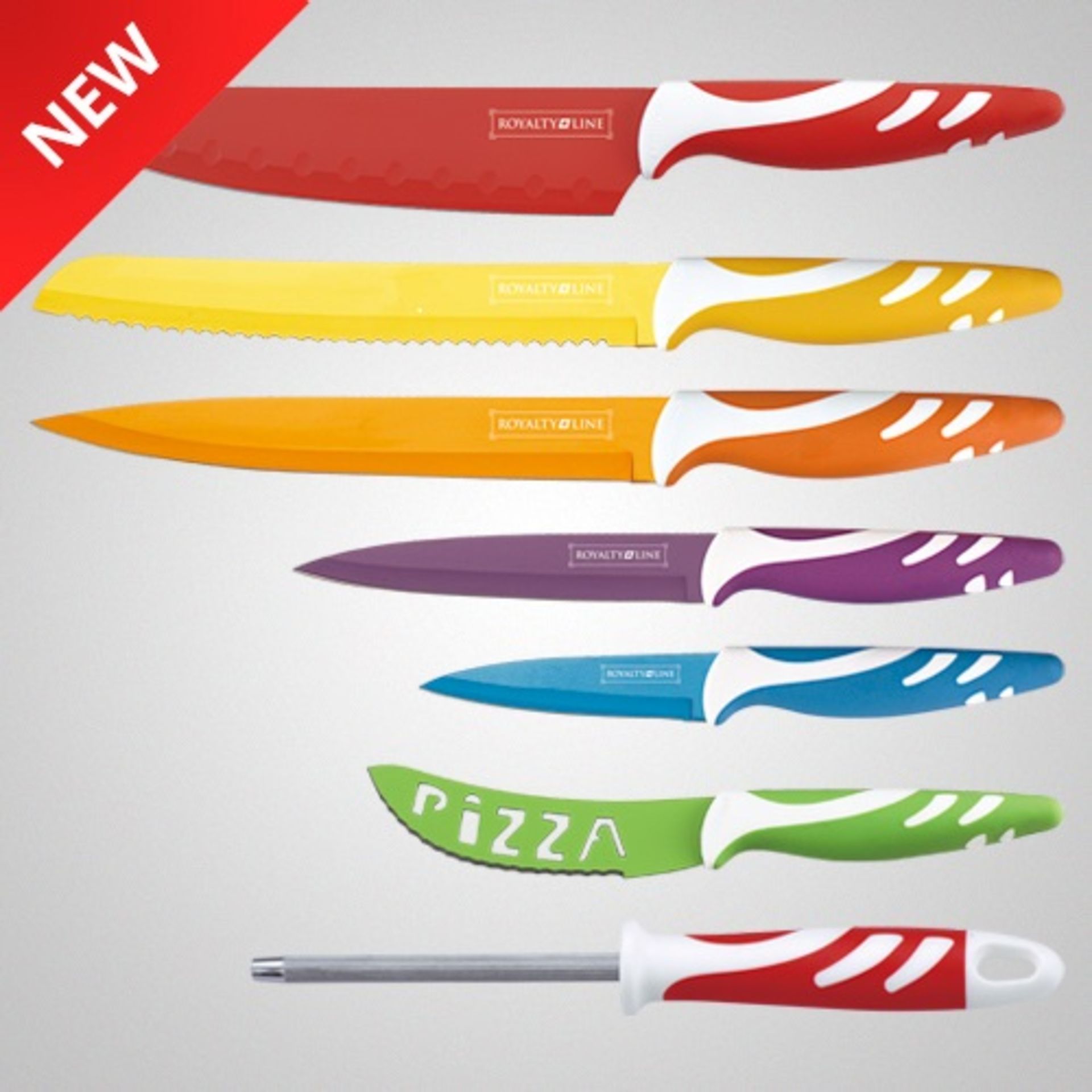 V *TRADE QTY* Brand New 7 Piece Non-Stick Multi Coloured Knife Set RRP99.00 Euros (Handle pattern - Image 3 of 3