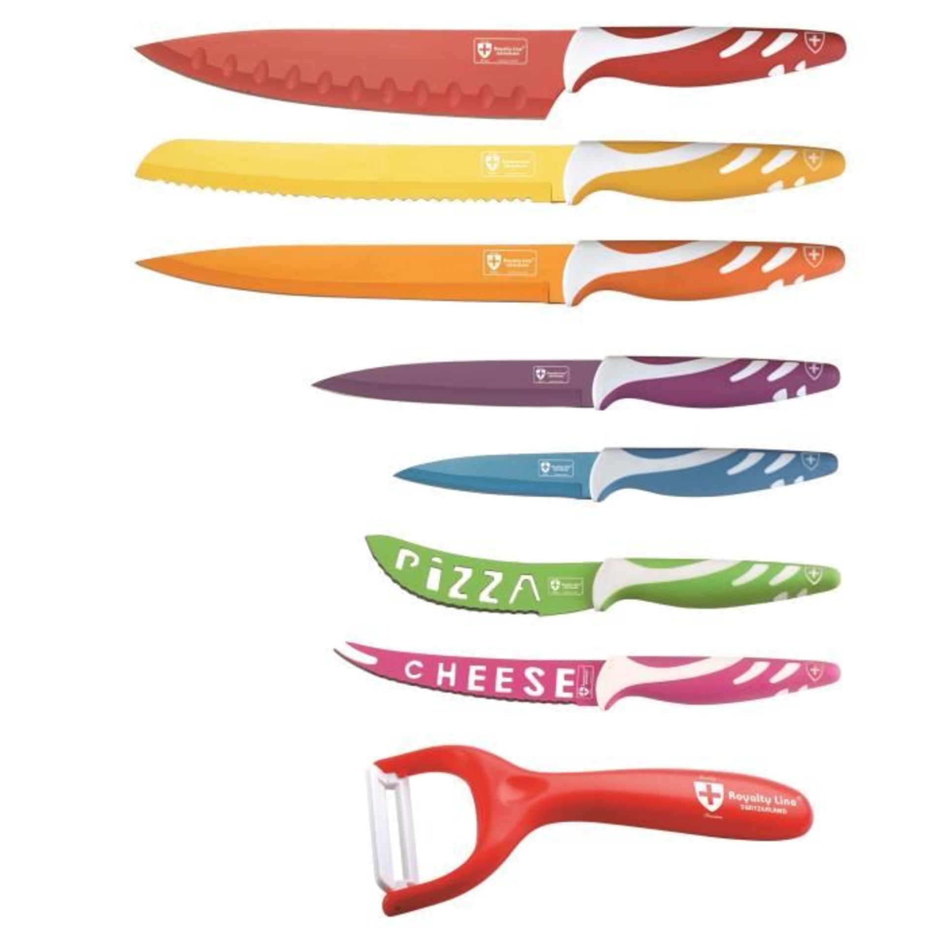 V *TRADE QTY* Brand New 7 Piece Non-Stick Multi Coloured Knife Set RRP99.00 Euros (Handle pattern