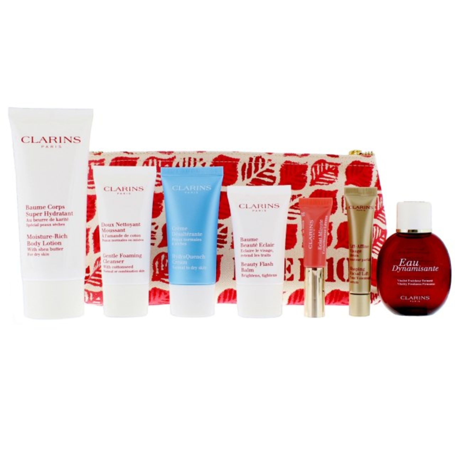 V Brand New Clarins 8pc Feed Your Skin Gift Set Includes Bag - Cleanser - Facial Lift -