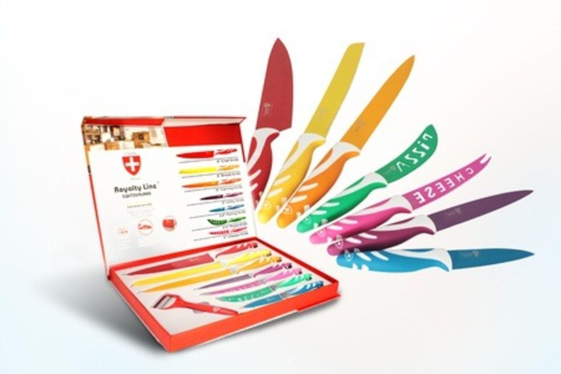 V *TRADE QTY* Brand New 8 Piece Non-Stick Coated Coloured Knife Set RRP169.00 Euros X 10 YOUR BID - Image 2 of 2