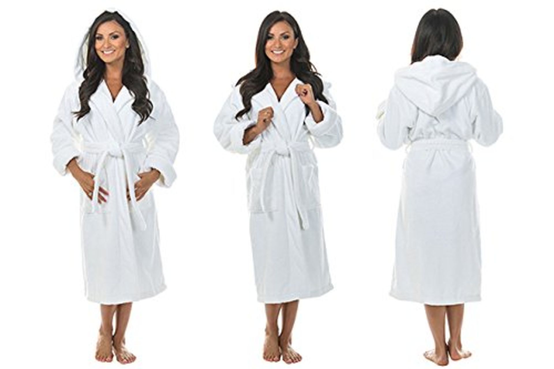 V *TRADE QTY* Brand New Frette 100% Open Ended High Quality Cotton White Bath Robe with Hood Small/