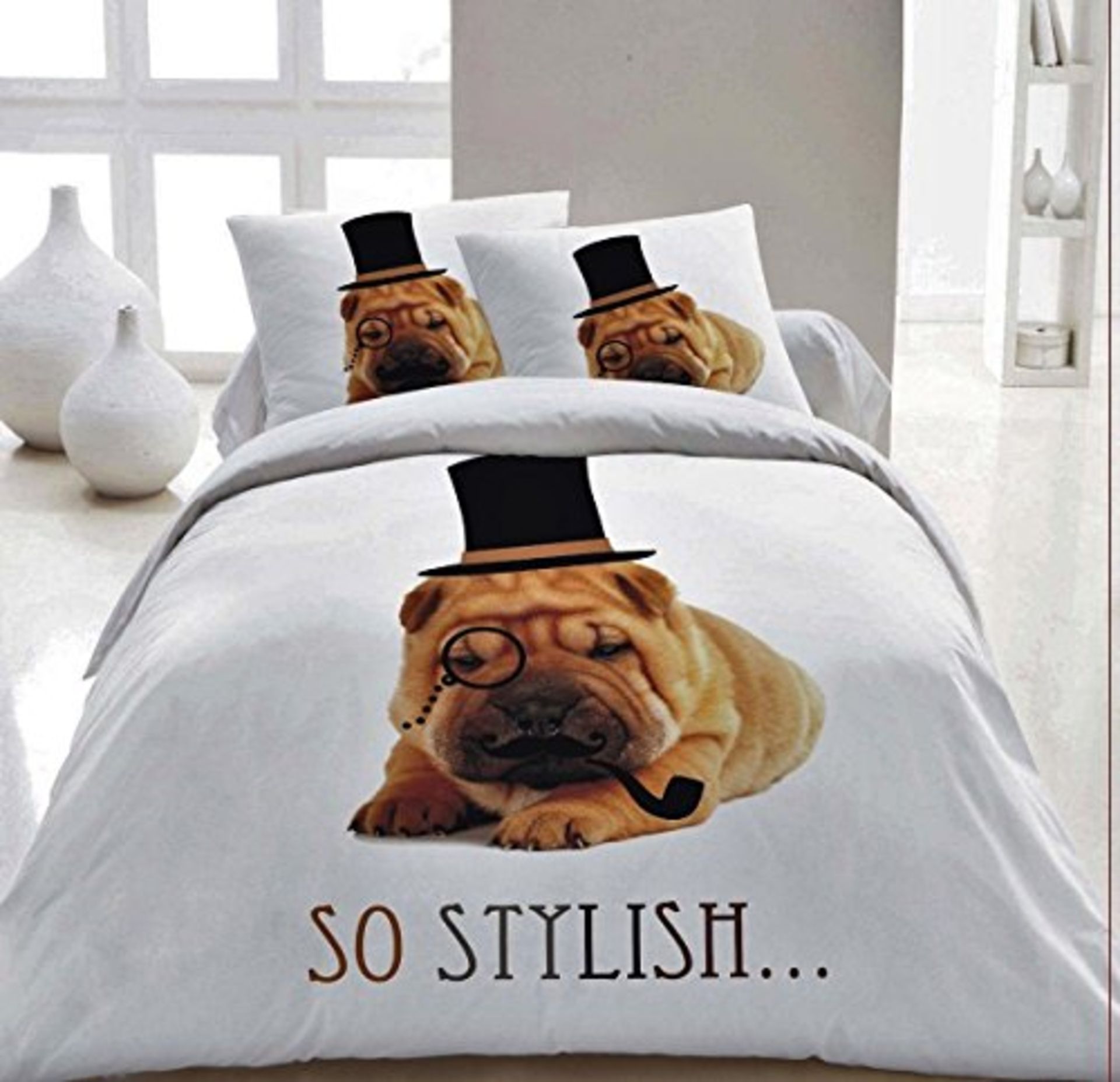 V Brand New Double Size Luxury 3 Piece Duvet Set With 2 Pillow Cases And 3D Dog Picture X 2 YOUR BID