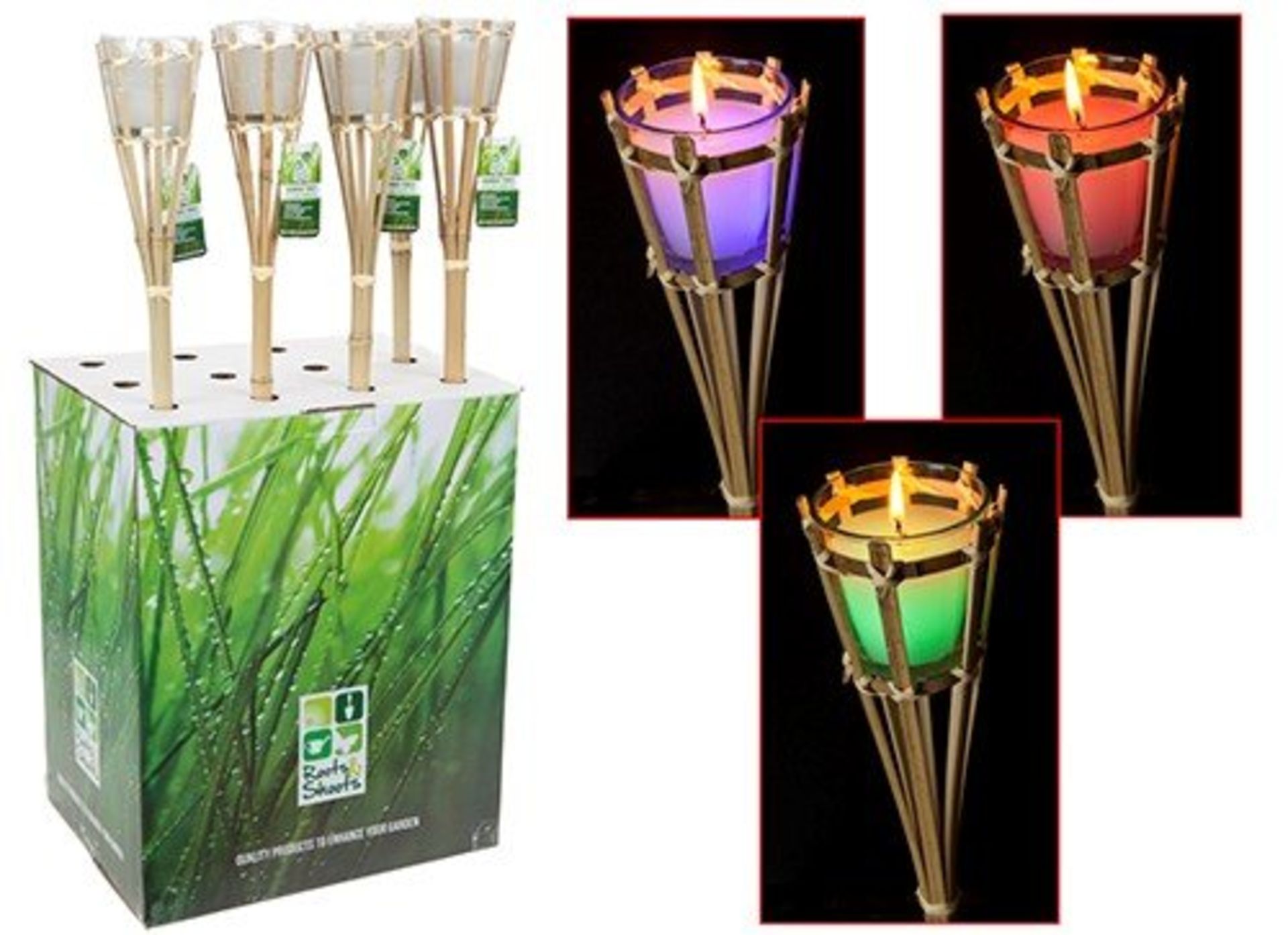 V Brand New Bamboo Garden Candle Torch LED Colour Changing Light, batteries included