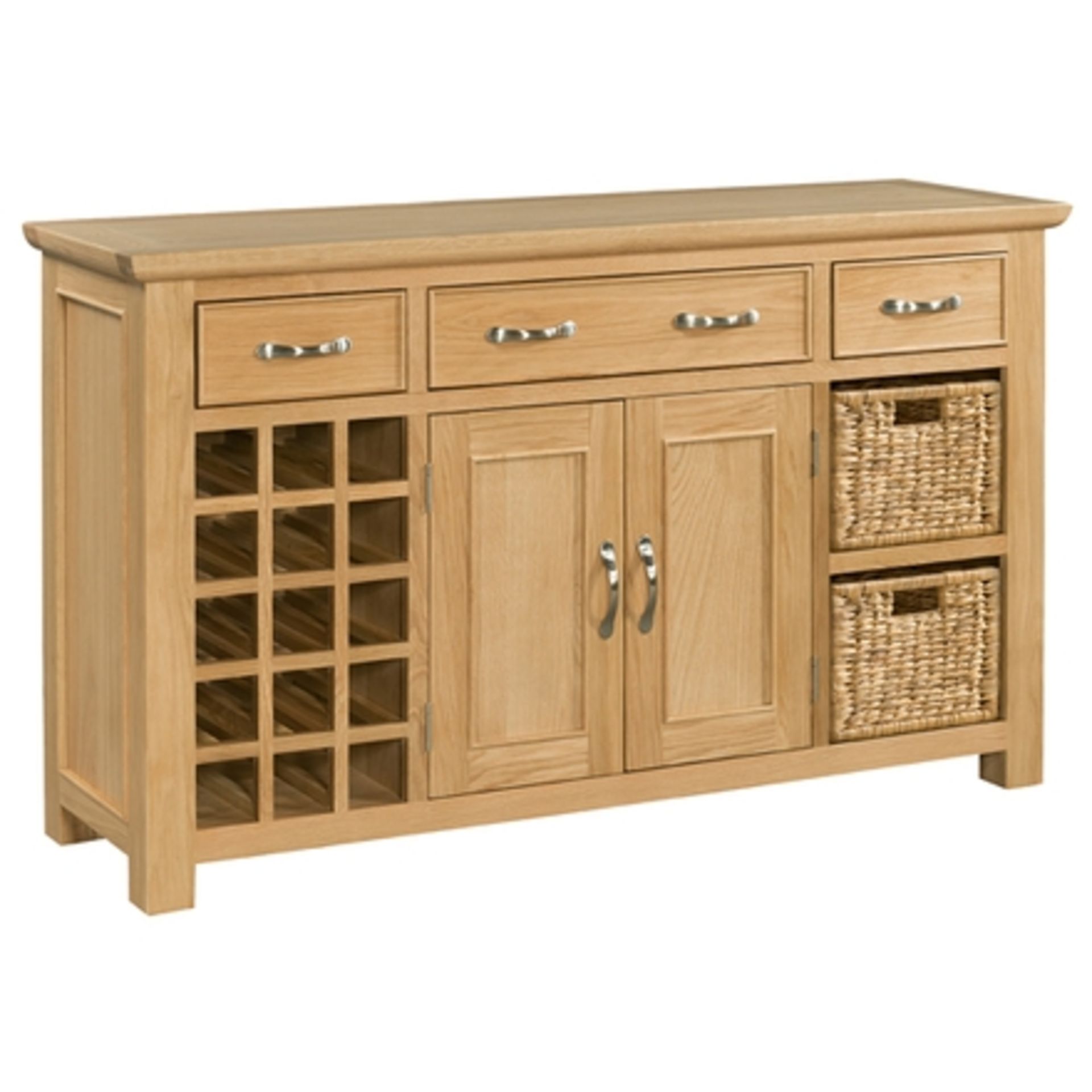 V Brand New Siena Large sideboard with wine rack with baskets 150 x 44 x 88 cms RRP559.00 (