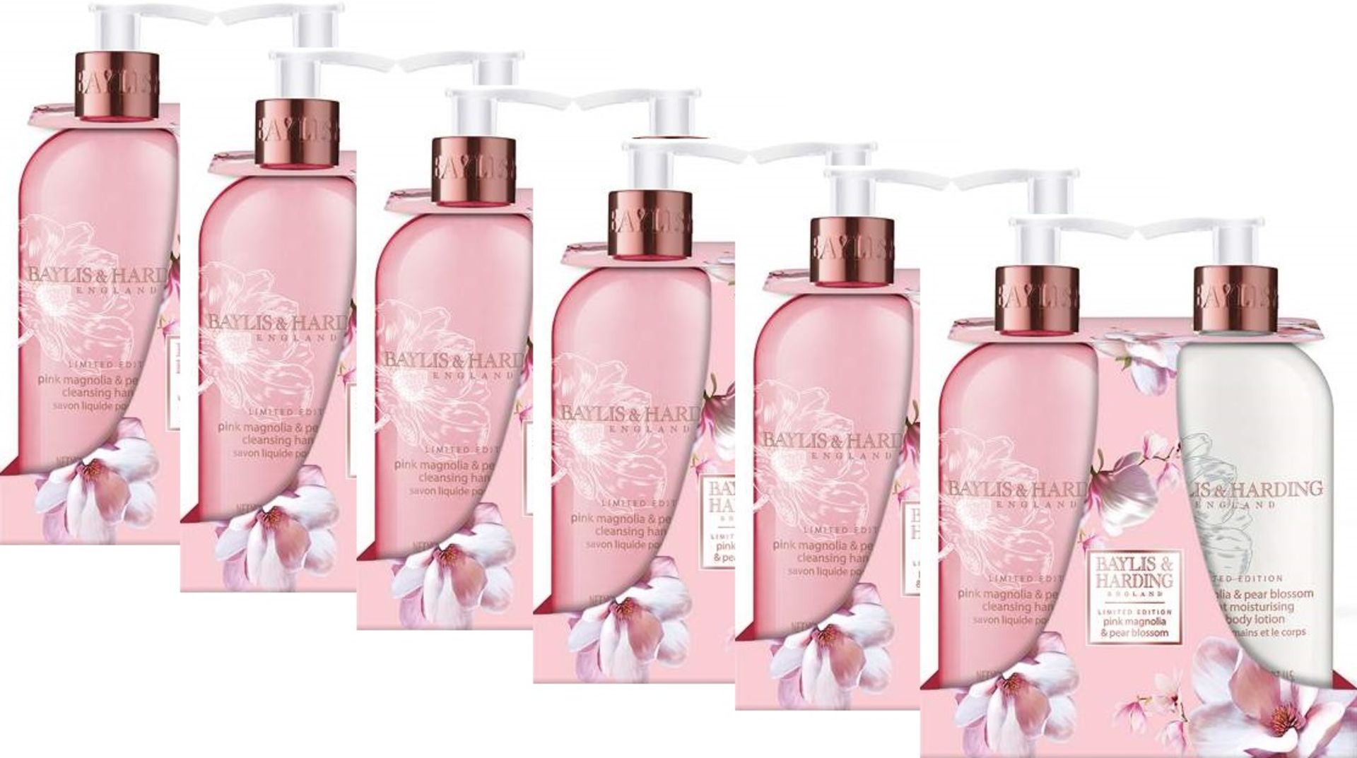 V *TRADE QTY* Brand New Six Gift Sets - Baylis & Harding Limited Edition Pink Magnolia And Pear