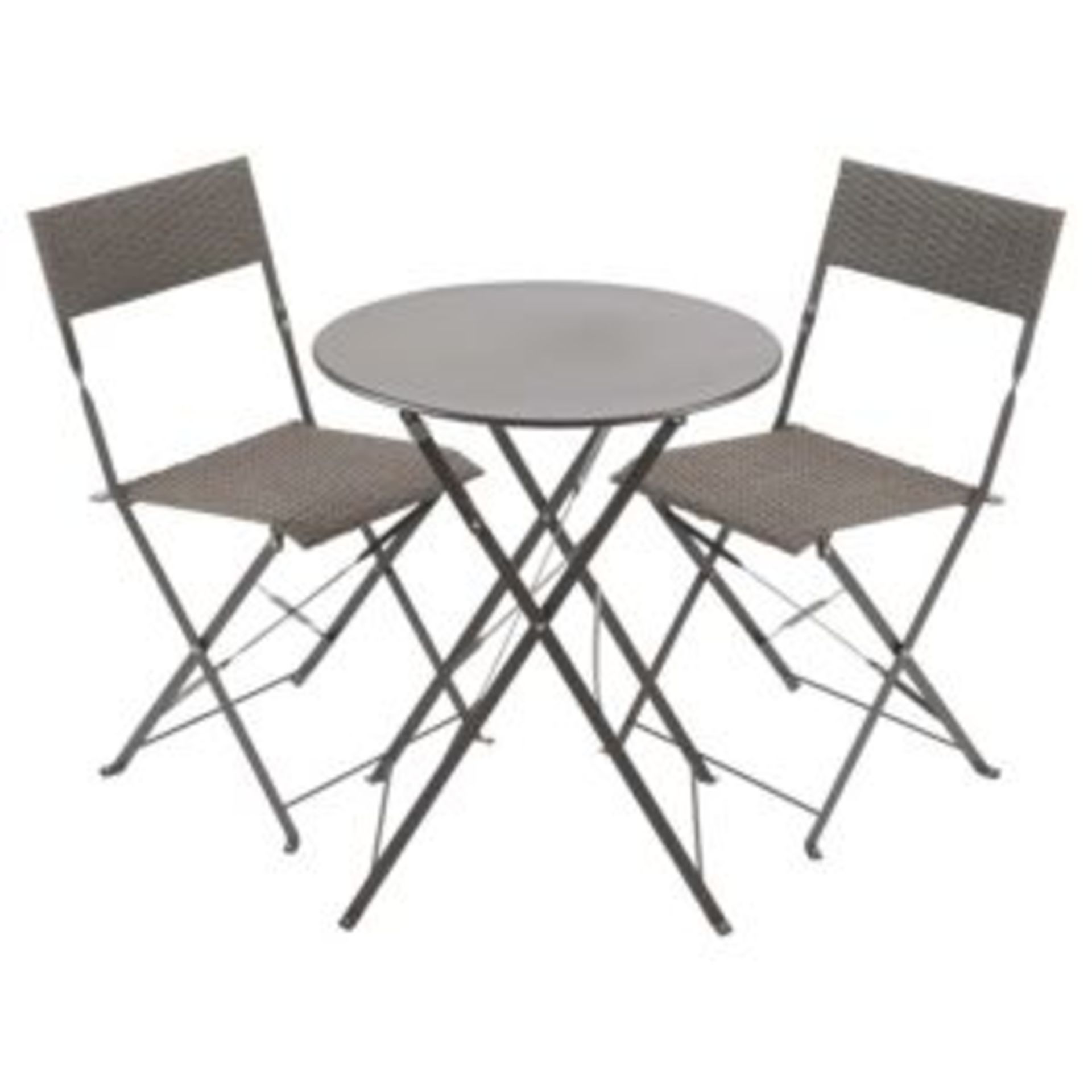 V *TRADE QTY* Brand New Atlas Rattan Folding Bistro Set - Metal Table - Two Chairs - ISP £91.99 X