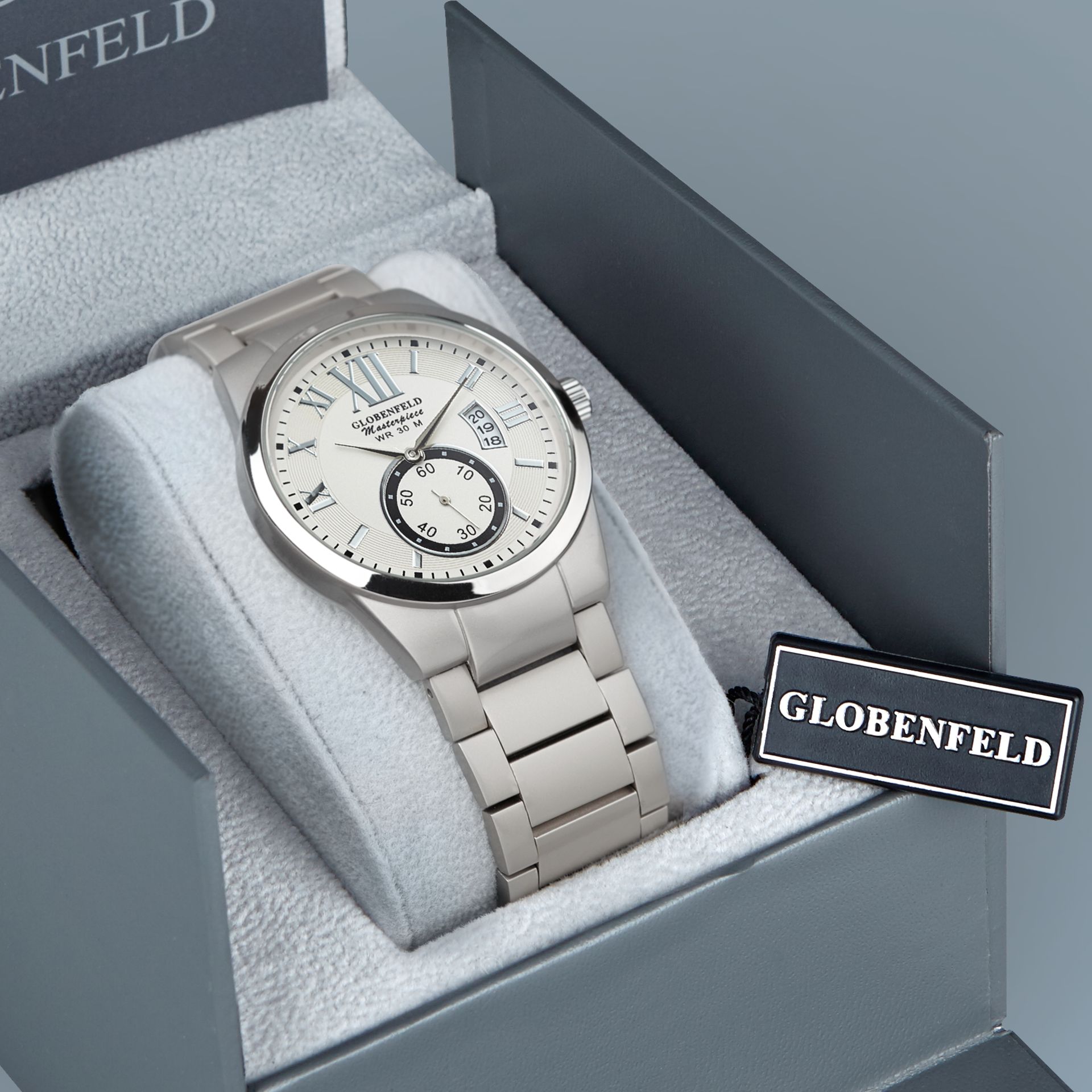 V Brand New Gents Globenfeld White Masterpiece Watch With Box & Papers RRP440.00