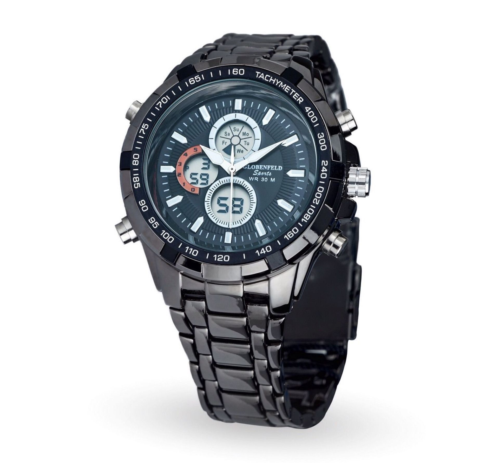 V Brand New Gents Globenfeld Black/Blue Limited Edition Super Sport Watch - Water Resistant to 30