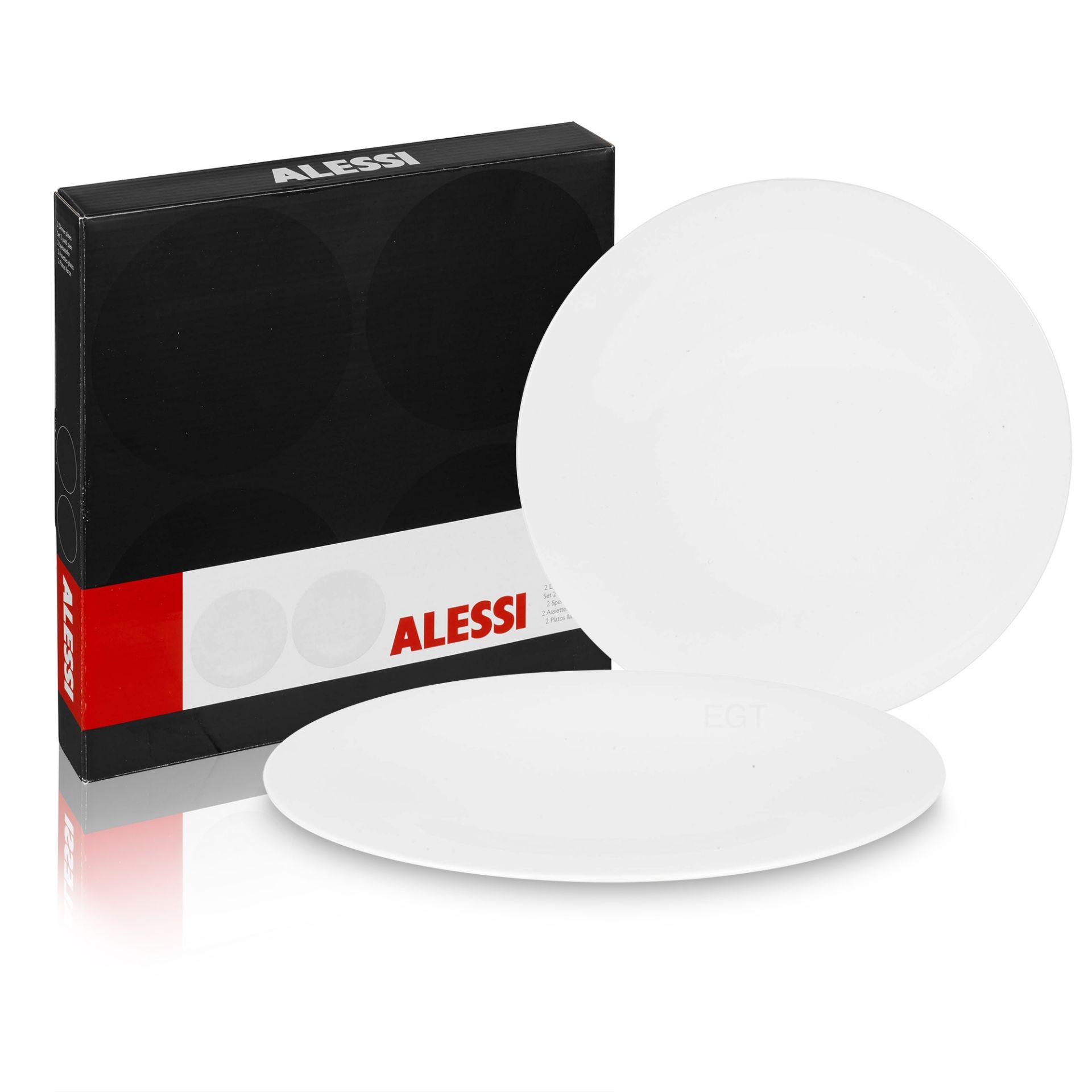 V *TRADE QTY* Brand New Alessi Ku Set of Two Dinner Plates (£19.99 www.easygiftproducts.co.uk) X