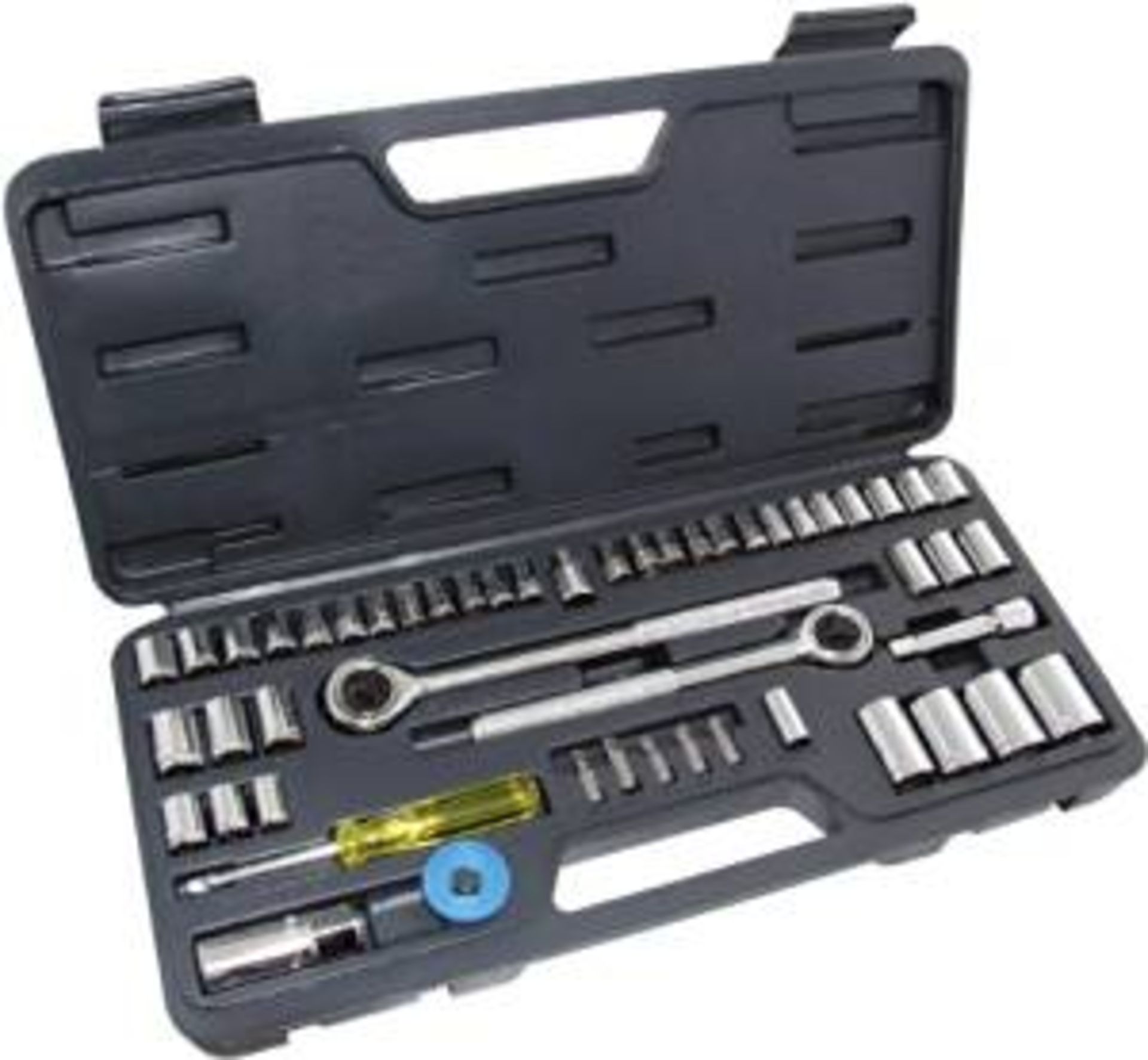 V Brand New 52 Piece 1/4 & 3/8 inch 12 Point Drive Socket Set Incl Quick Release Ratchet, Spinner