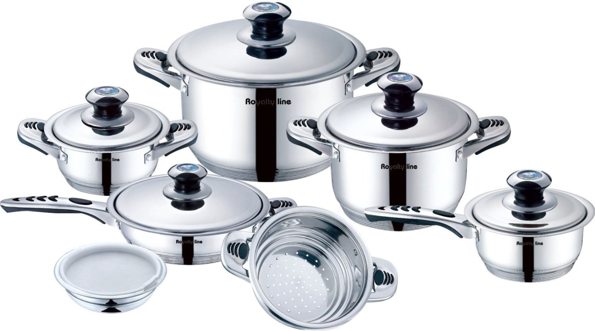 V Brand New Royalty Line 16 Piece Stainless Steel Saucepan Set Suitable For Induction, Electric, Gas
