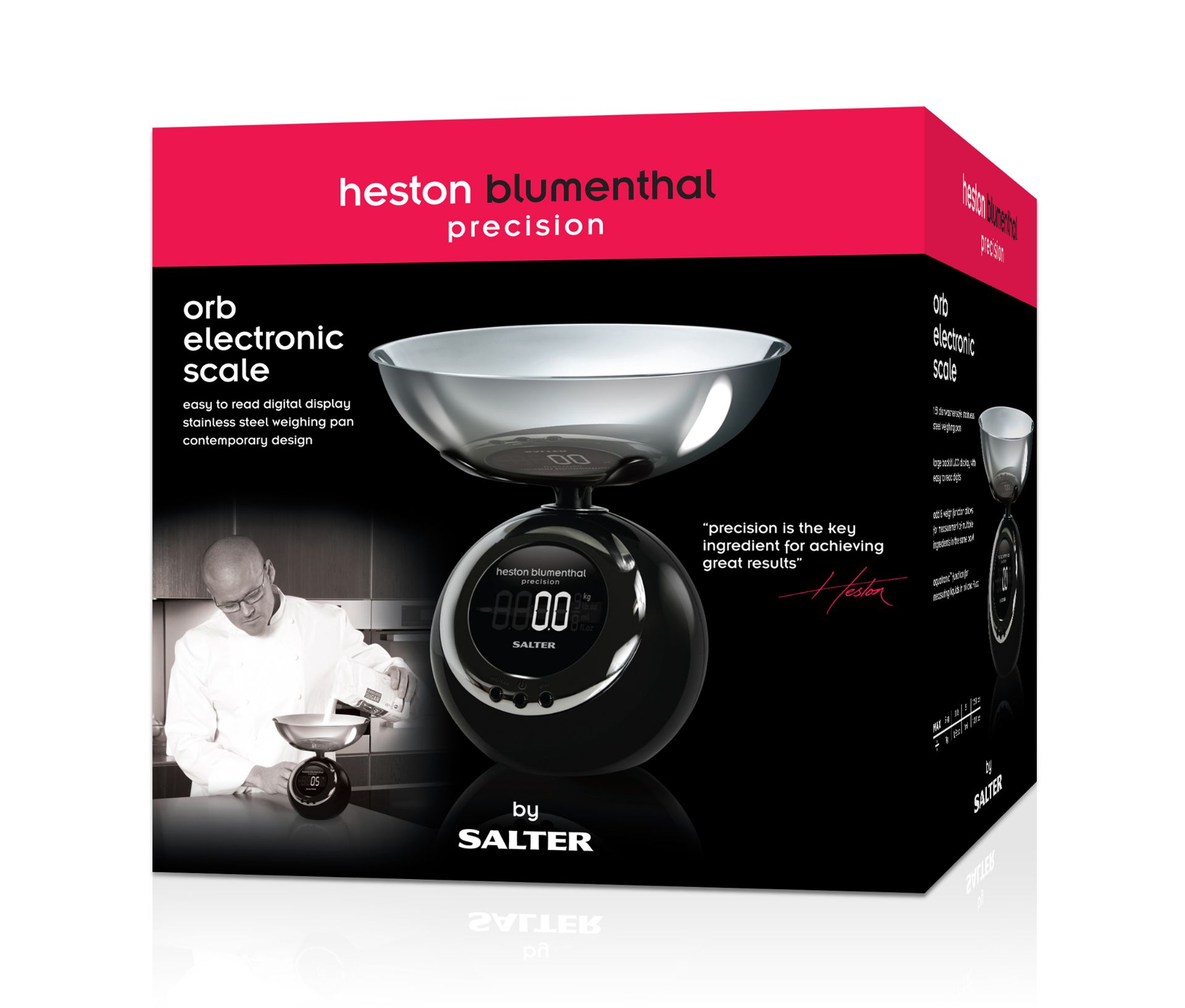 V Brand New Salter Heston Blumenthal Precision Orb Electronic Scale - 1.5 Litre Stainless Steel Bowl