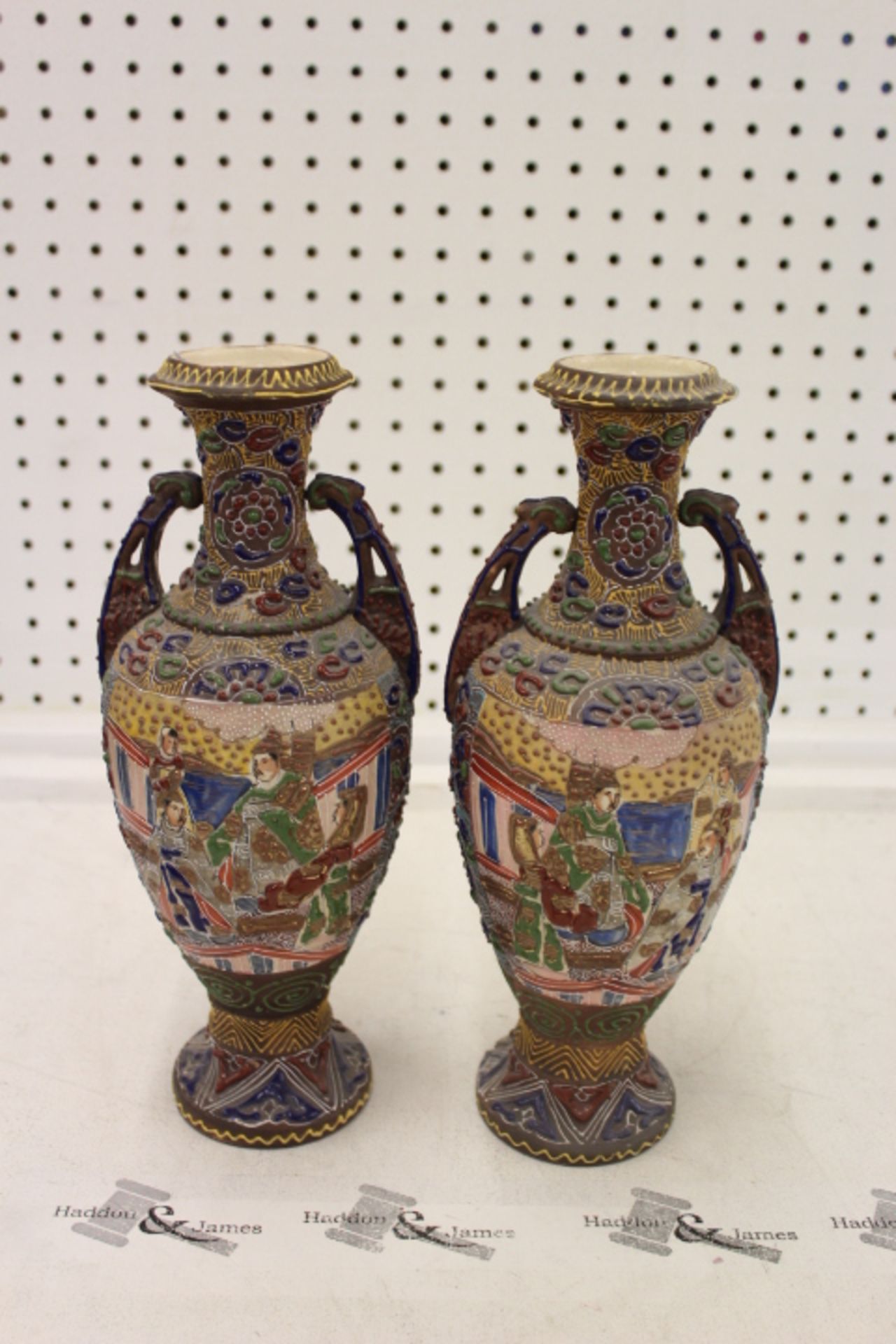 Two 32cm Oriental Embossed Depicting Emperors Vases - Image 2 of 2
