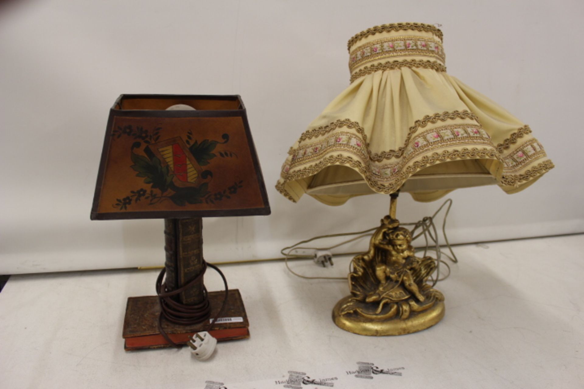 Book Design Table Lamp & Gilt Cherub Table Lamp