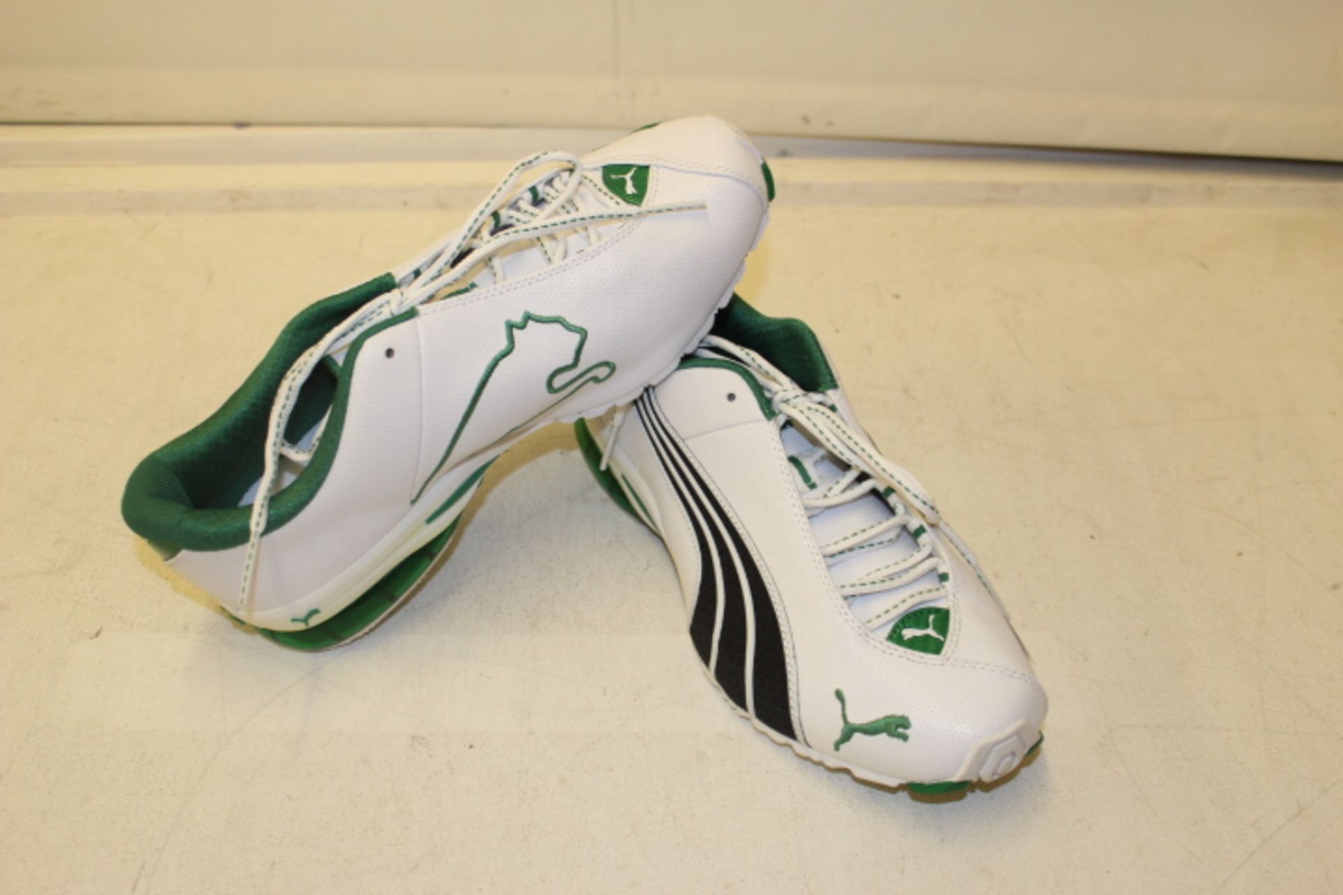 Pair White/Green Puma Trainers Size 7