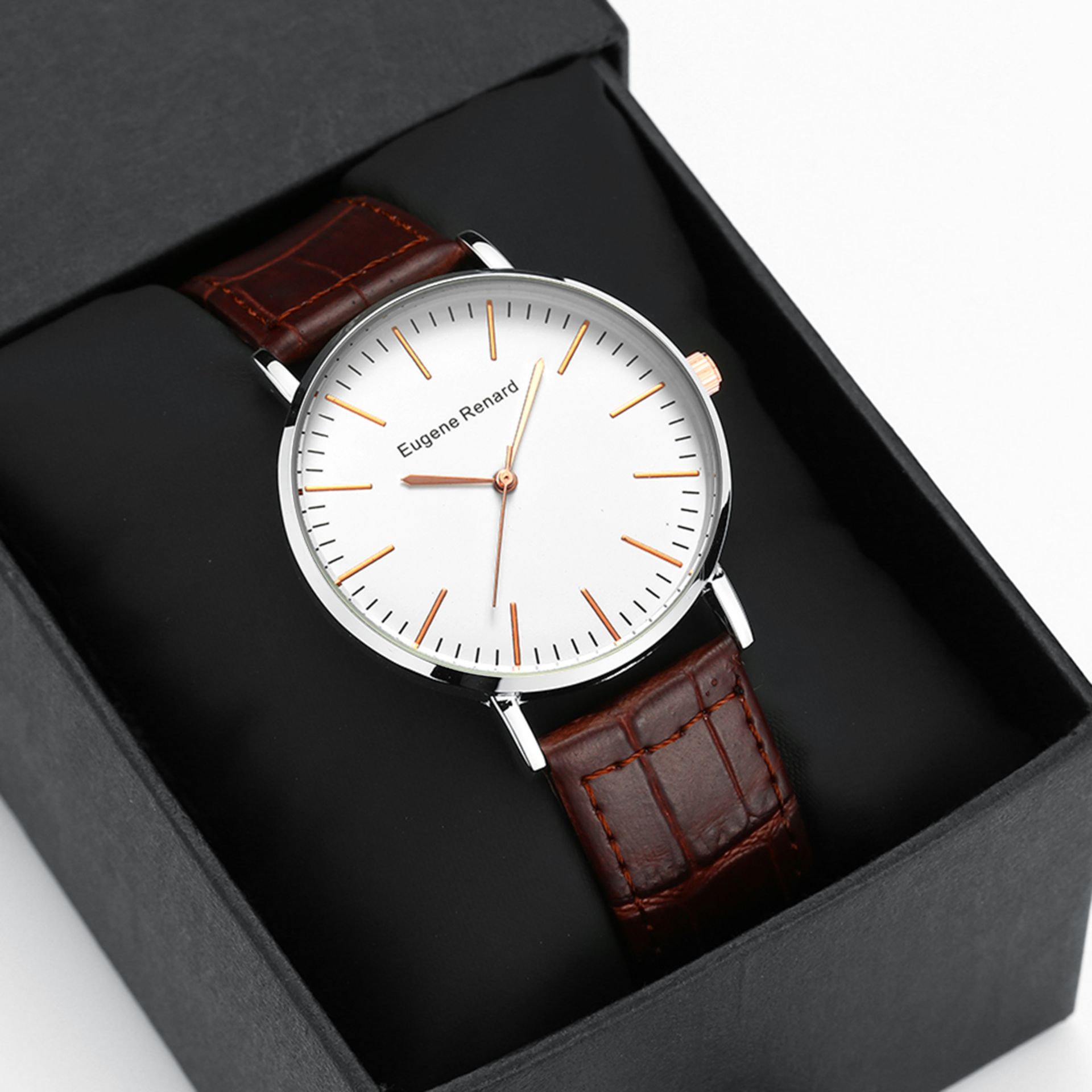 V Brand New Gents Eugene Renard Timepiece Model 6947 - Steel Colour Case with Rose Colour Hands