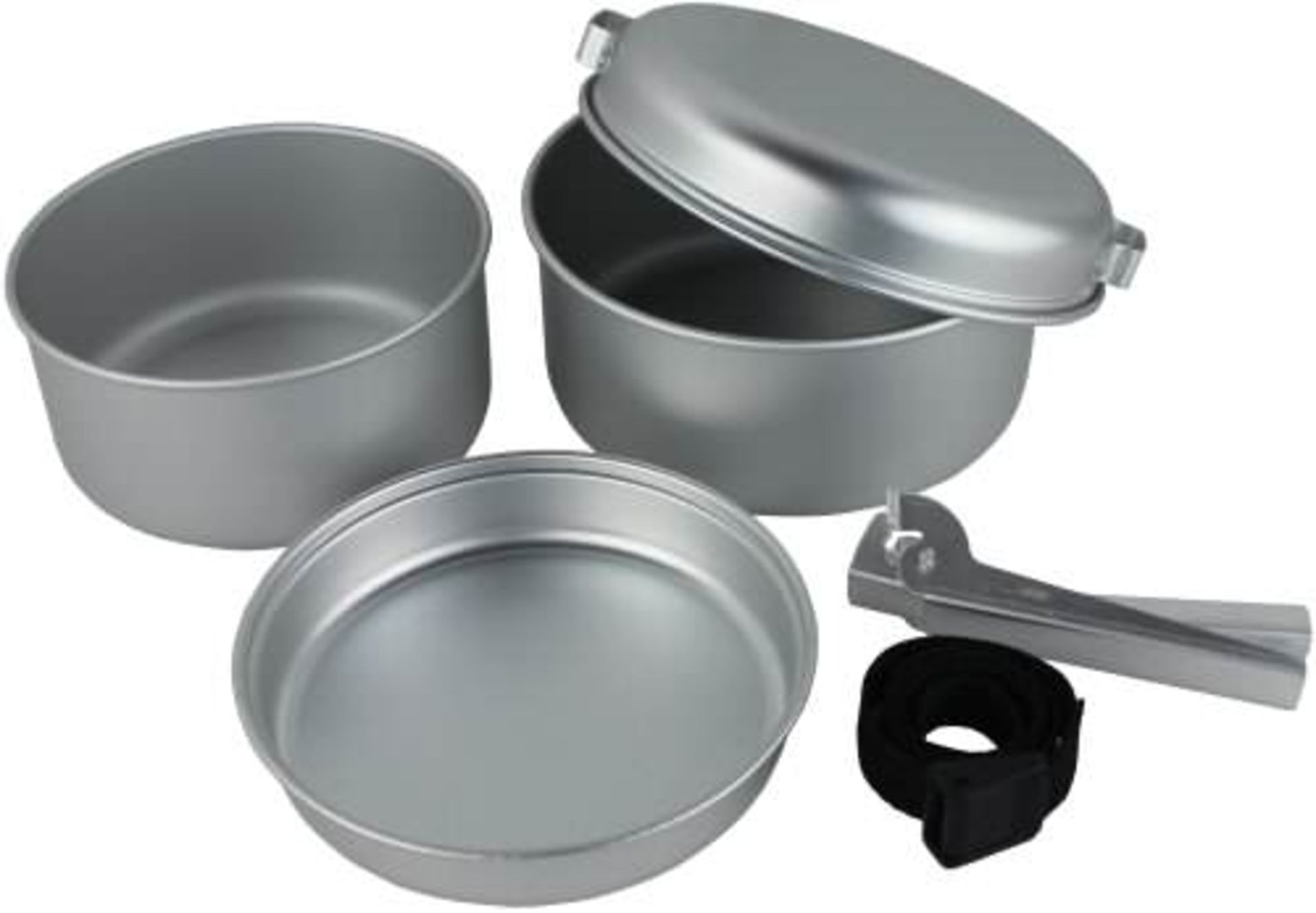 V Grade A 5 Piece Camping Cook Set Includes 2 pots, 1 pan 1 lid and 1 handle RRP9.99 Camping