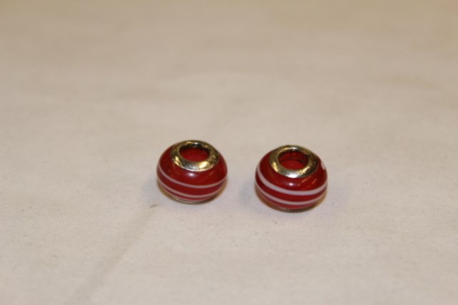 V Two WM Red & White Bead Charms X 2 YOUR BID PRICE TO BE MULTIPLIED BY TWO