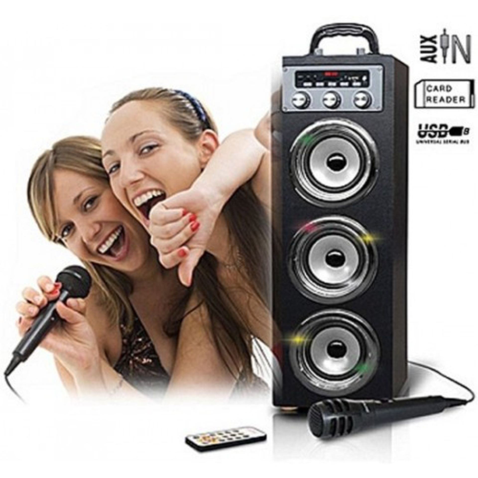 V Brand New Black Pure Acoustics Wireless Bluetooth Portable Multimedia System With Disco Lights ISP