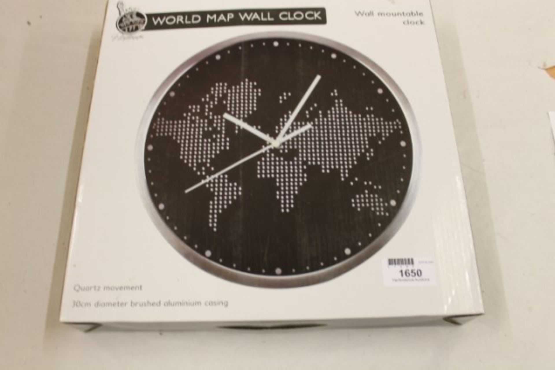 V *TRADE QTY* Grade A Brushed Aluminium Cased 30cm World Map Wall Clock RRP39.99 X 60 YOUR BID PRICE