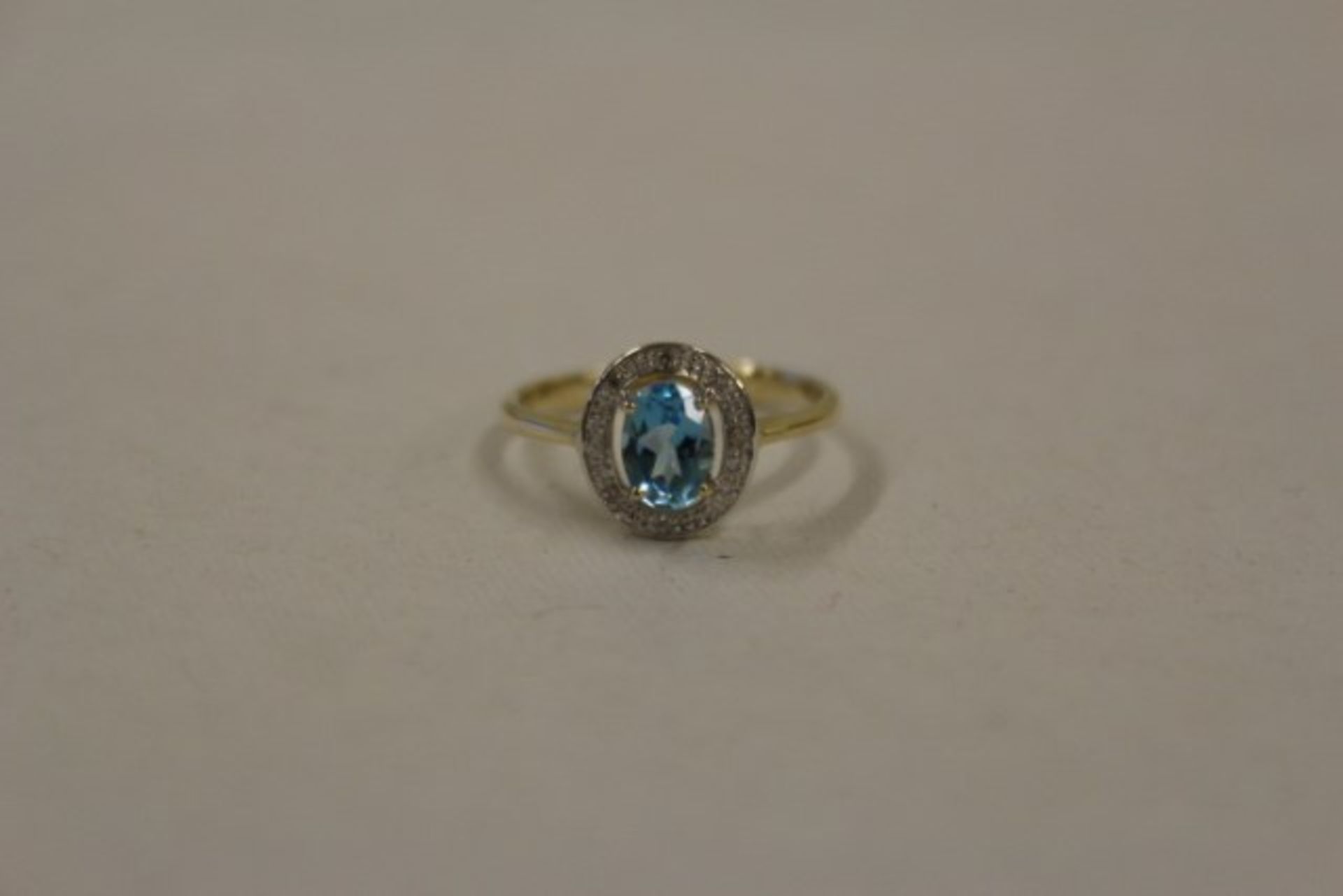 Brand New Yellow Gold Blue Topaz & Diamond Round Shape Ring