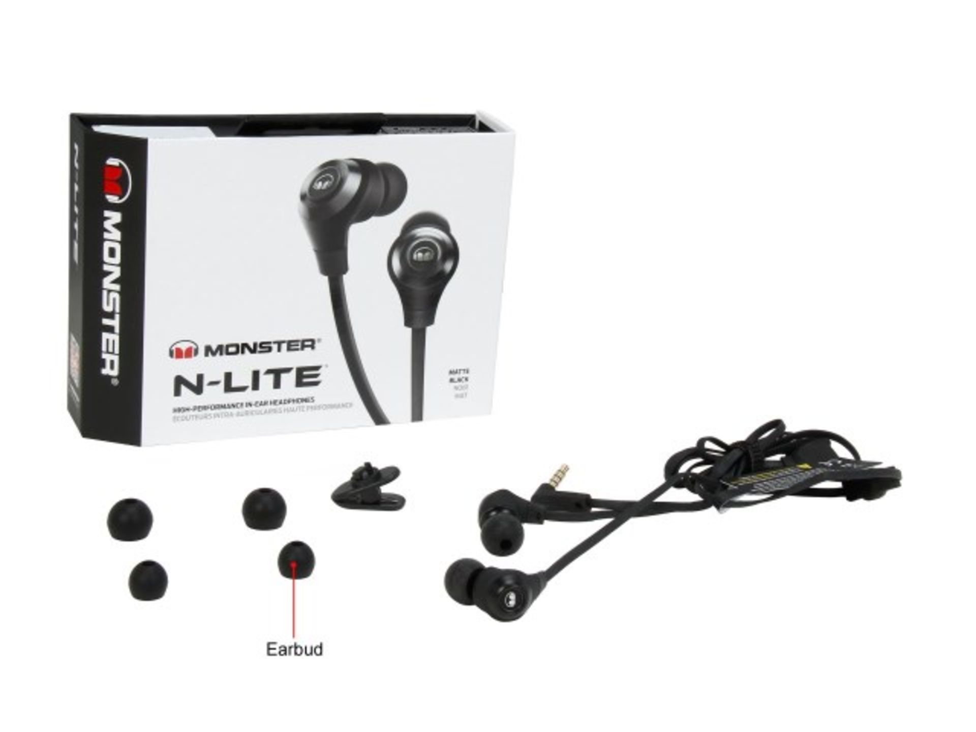 V Brand New Monster N-Lite High Performance In-Ear Headphones In Black X 2 YOUR BID PRICE TO BE