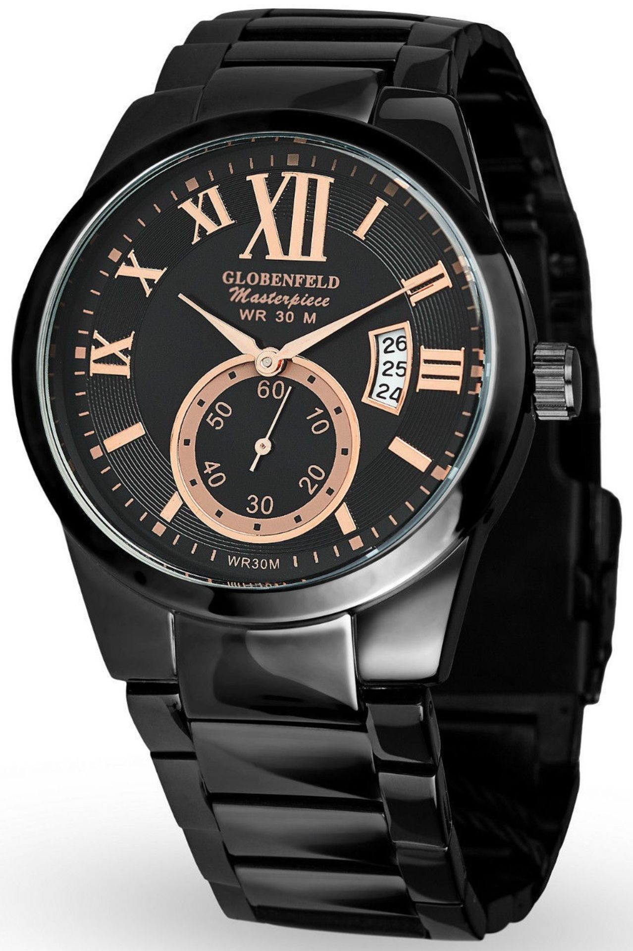 V Brand New Ladies Globenfeld Masterpiece Black and Rose Gold Water Resistant to 30m seconds Dial