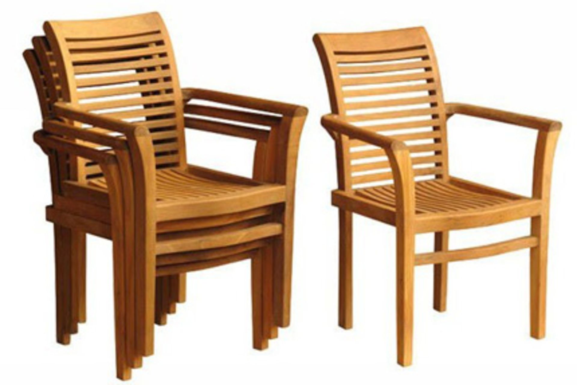 V Brand New NEW STACKING CHAIRS. Strong and sturdy teak stacking chairs made from premium grade