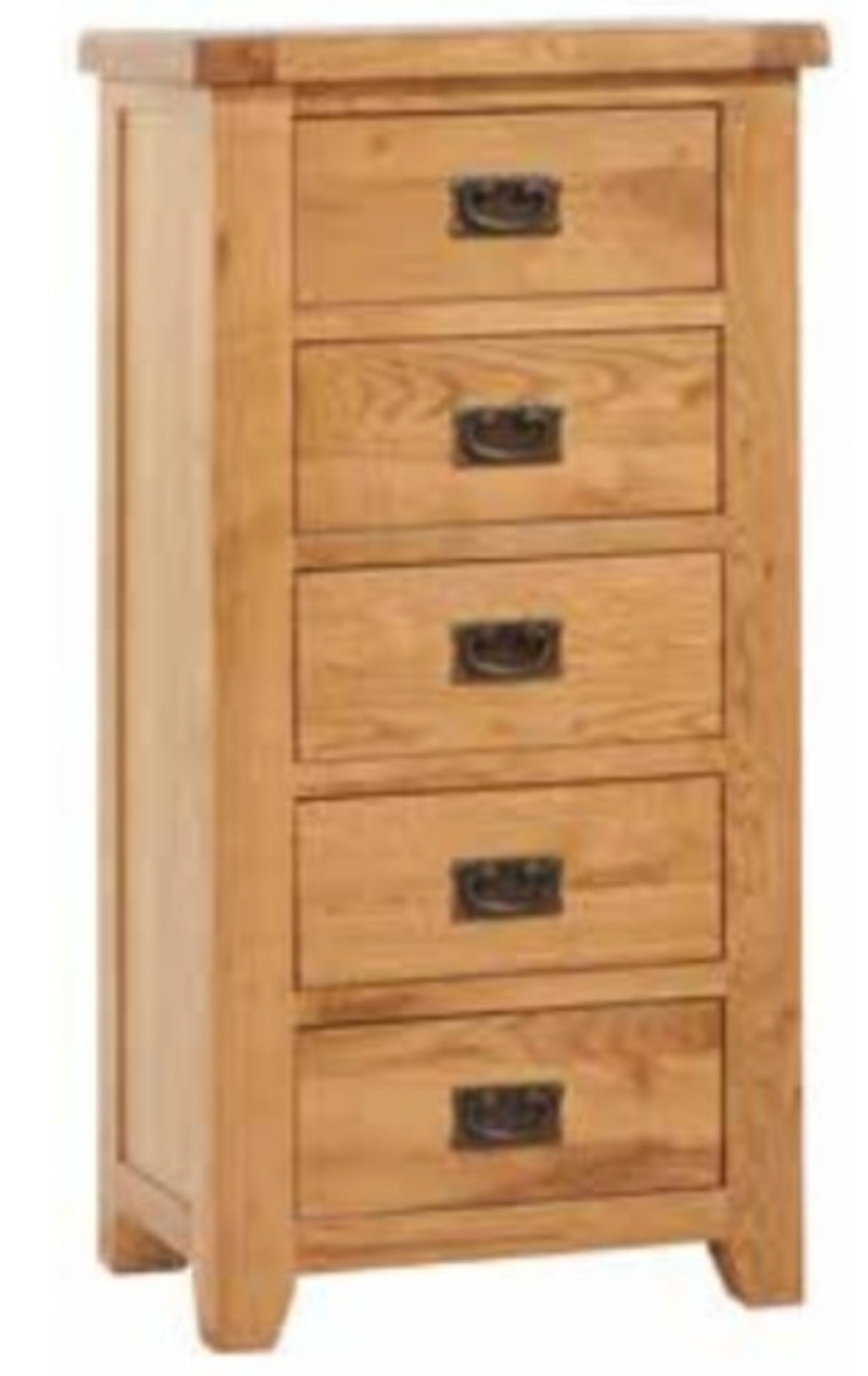 V Brand New Chiswick Oak Tall chest with 5 drawers 55w x 40d x 110h cms ISP £199.00 (thehomemill.