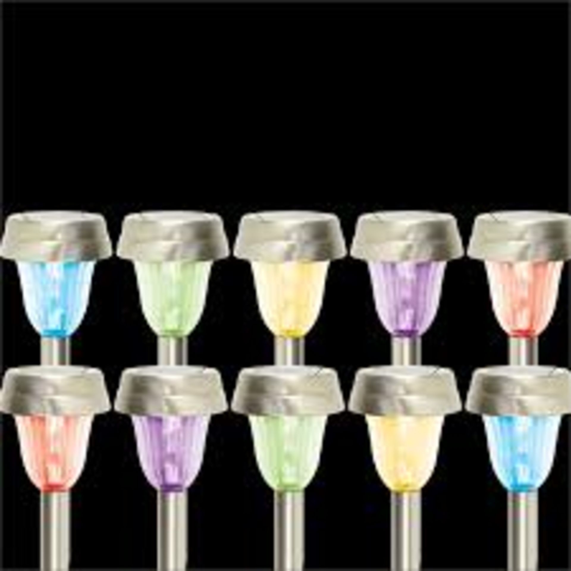 V *TRADE QTY* Brand New Set of Six Stainless Steel Solar Colour Changing Lights SRP £19.99 (Image