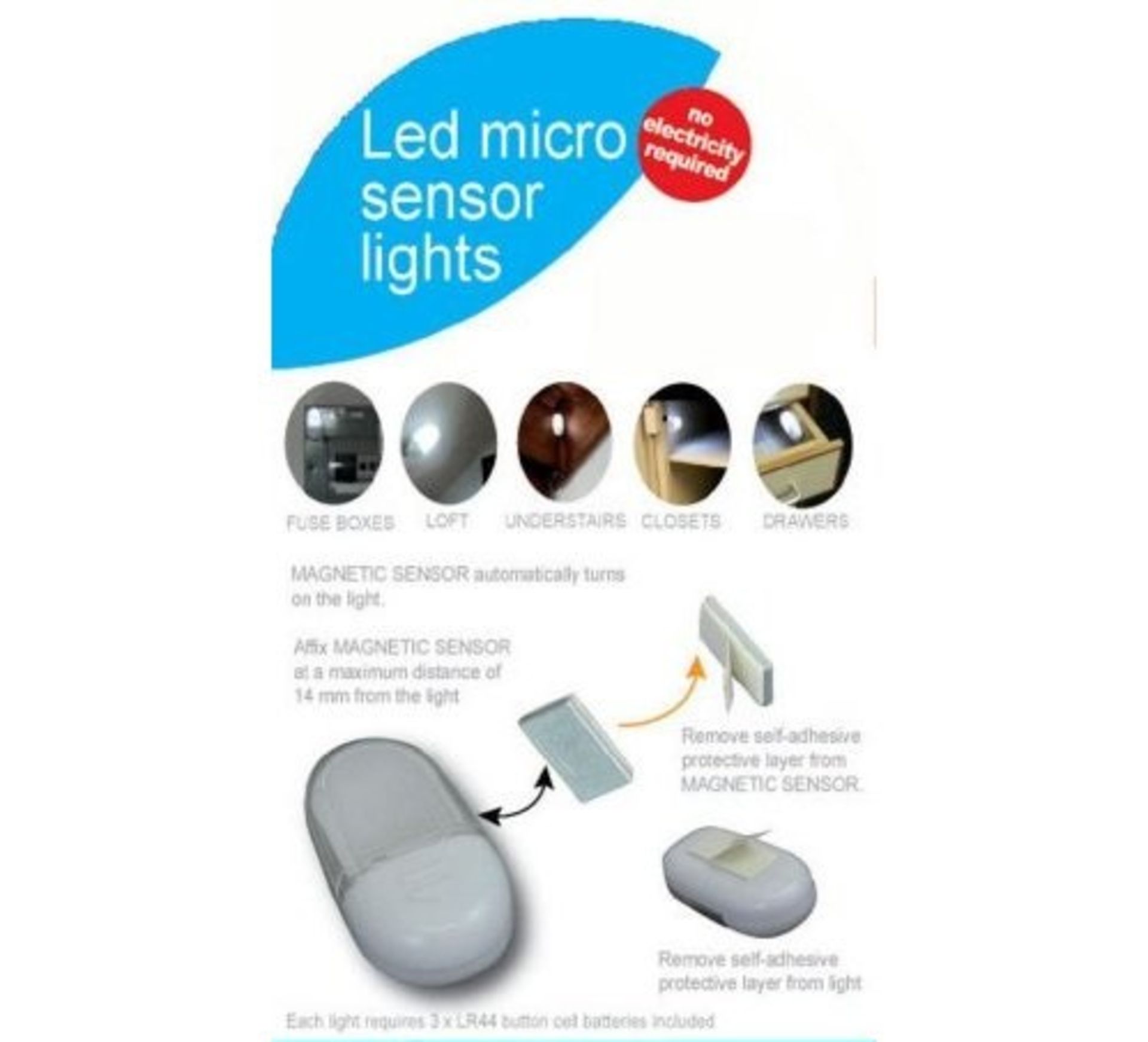 V Brand New Tritronic LED Micro Sensor Lights - Magnetic Sensors - No Electricity Required -