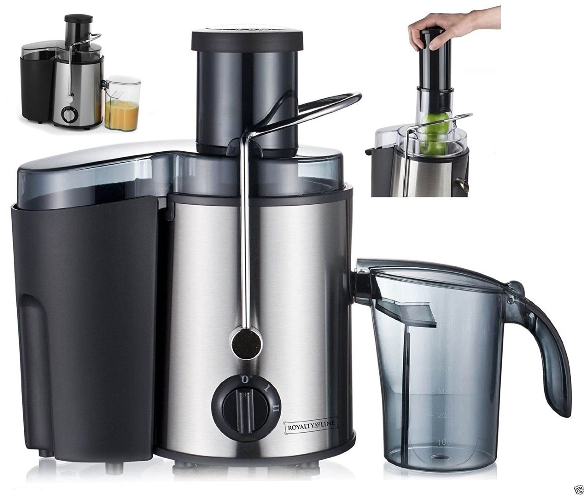 V Brand New Royalty Line 1000W Juice Extractor - Extra Large Filler Spout - Flexible anti-drip Juice
