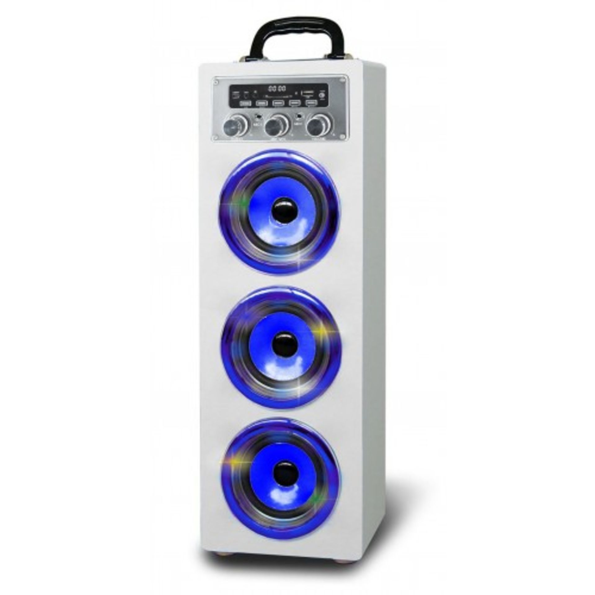V Brand New White Pure Acoustics Wireless Bluetooth Portable Multimedia System With Disco Lights