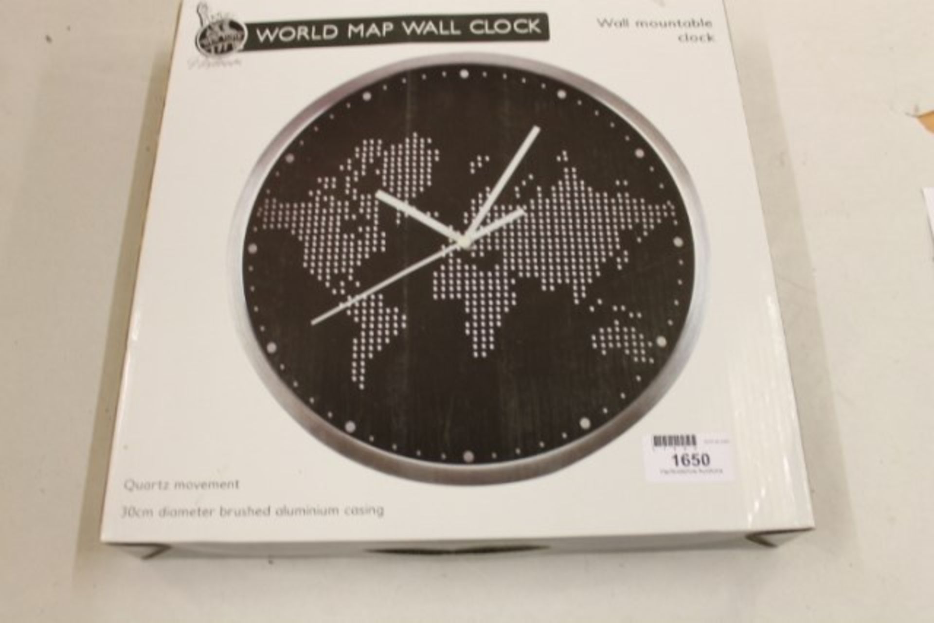 V *TRADE QTY* Grade A Brushed Aluminium Cased 30cm World Map Wall Clock RRP39.99 X 4 YOUR BID